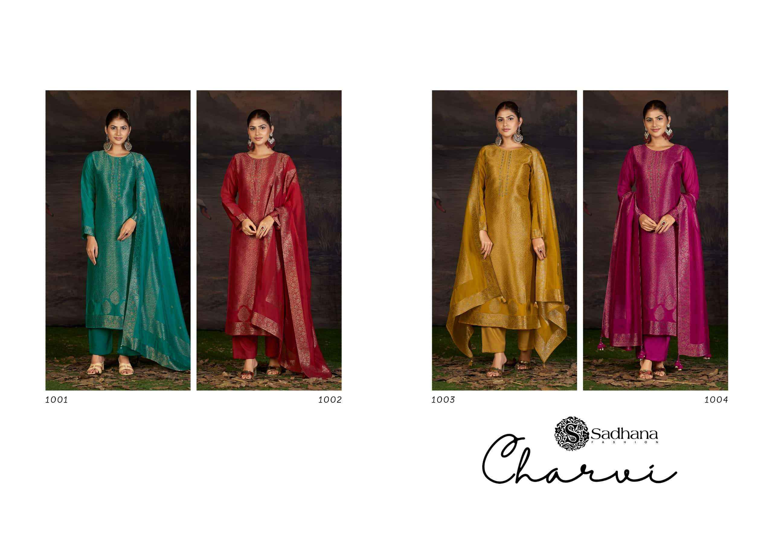 Sadhana Fashion Charvi Partywear Style Designer Silk Suit Wholesale Rate ( 4 Pcs Catalog )
