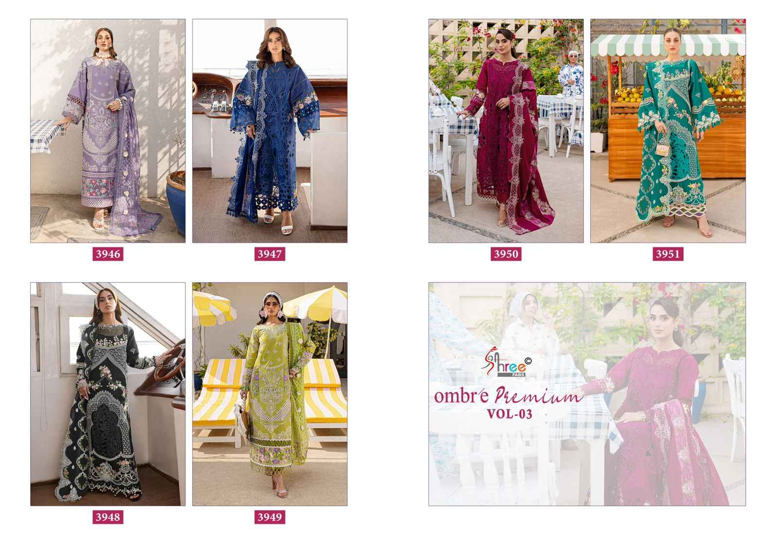 SHREE FABS OMBRE PREMIUM VOL 3 PAKISTANI DRESS MATERIAL WHOLESALE PRICE ( 6 PCS CATALOGUE )