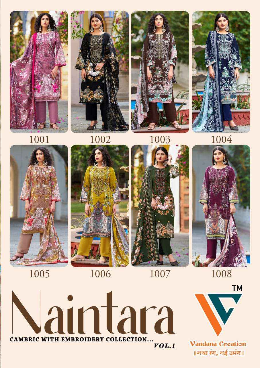 Vandana Fashion Naintara Vol 1 Pure Cambric Cotton Dress Material Wholesale Price ( 8 Pcs Catalogue )