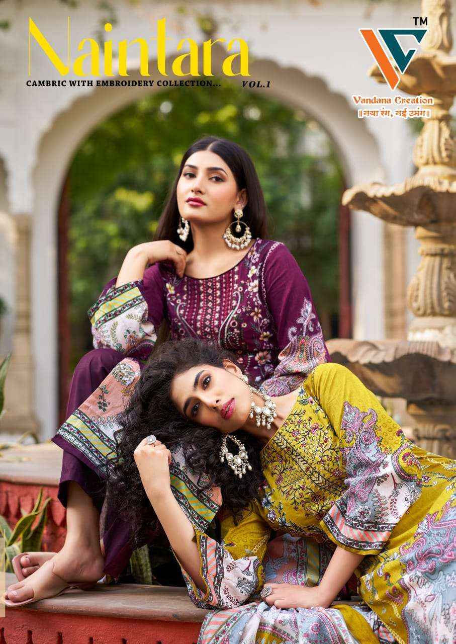Vandana Fashion Naintara Vol 1 Pure Cambric Cotton Dress Material Wholesale Price ( 8 Pcs Catalogue )