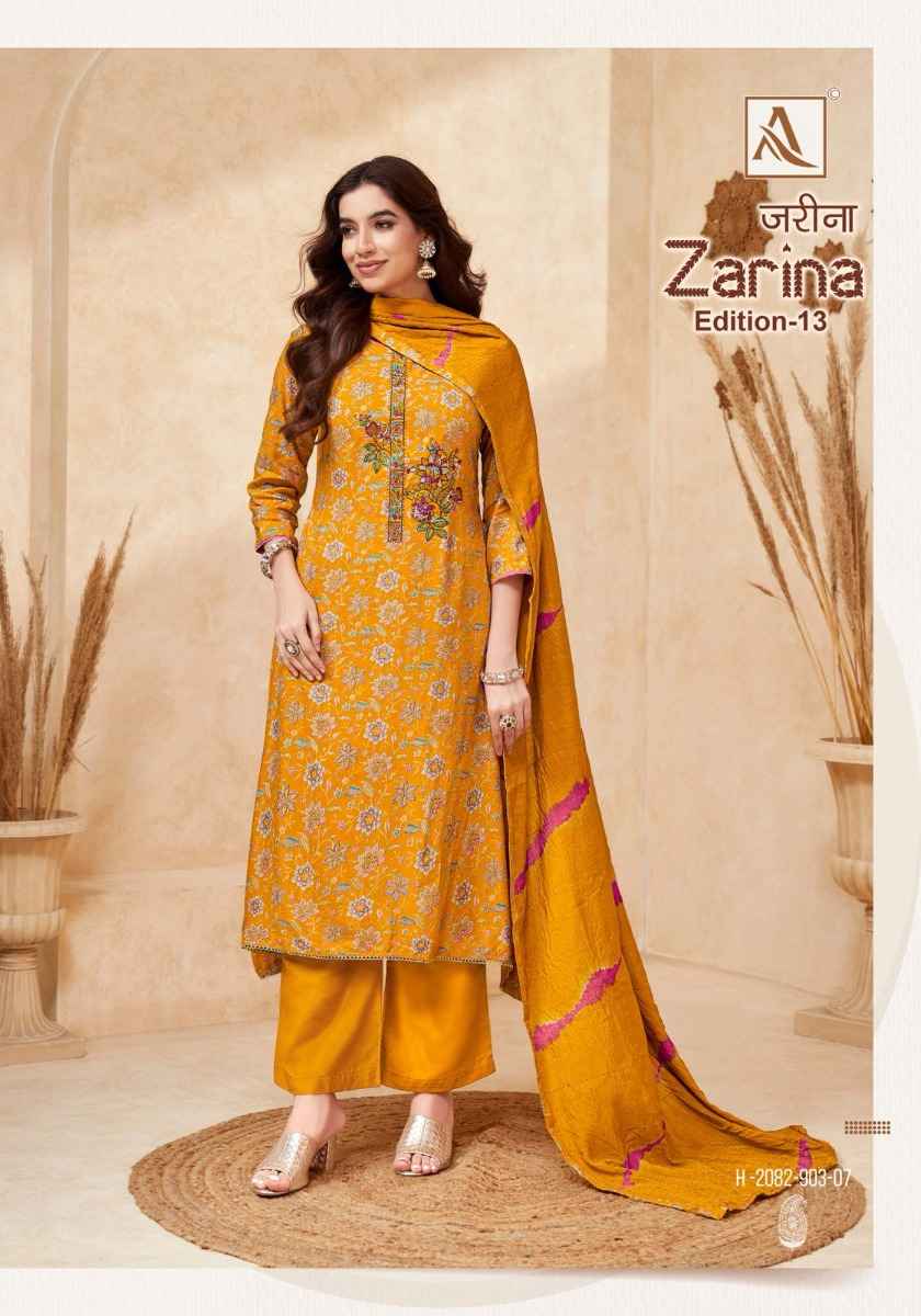 ALOK SUITS ZARINA VOL 13 PURE VISCOSE REYON DRESS MATERIAL WHOLESALE PRICE ( 8 pcs catalogue )