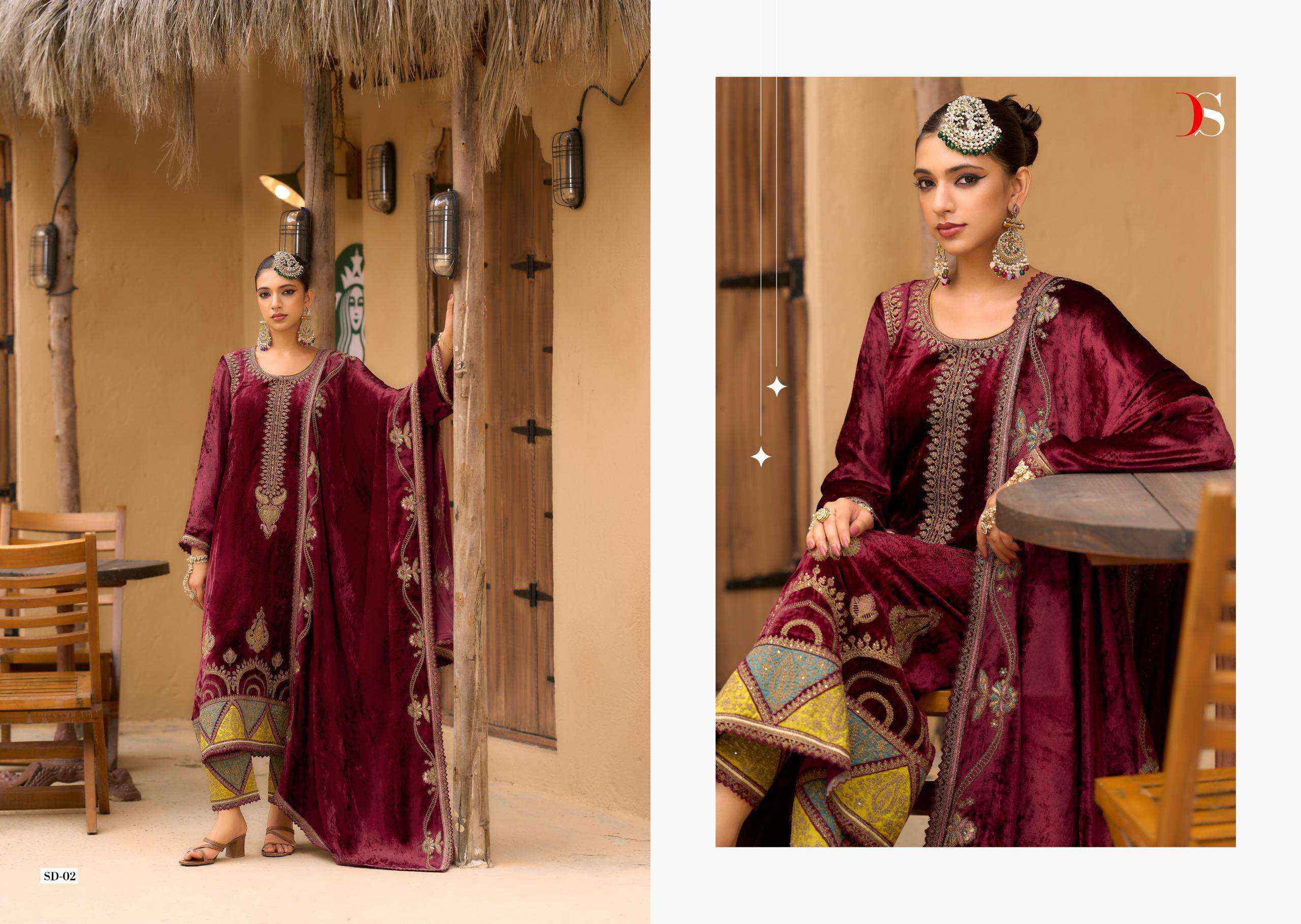 Deepsy Rang E Bahar Wedding Wear Style Velvet Latest Deigns Suit Wholesale Rate ( 6 Pcs Catalog )