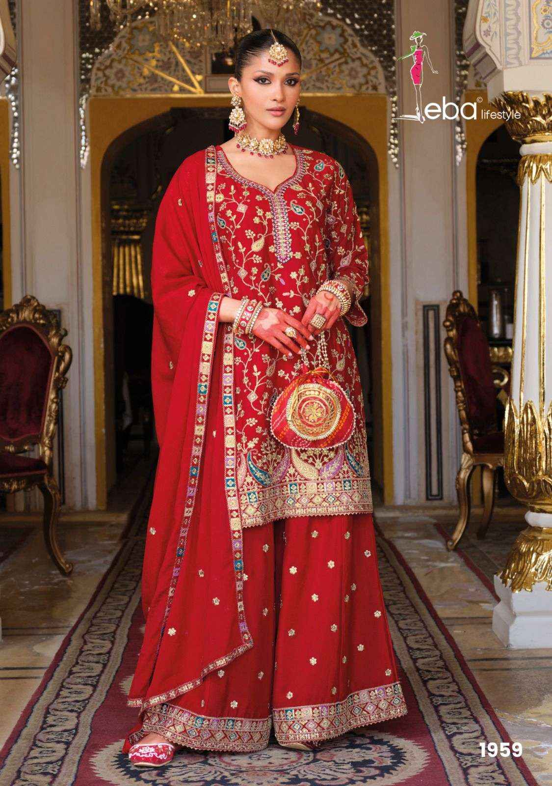 EBA LIFESTYLLE FALAK CHINON EMBROIDERY DESIGNER READY MADE PARTY WEAR SUIT  WHOLESALE RATE ( 3 PCS CATALOG )
