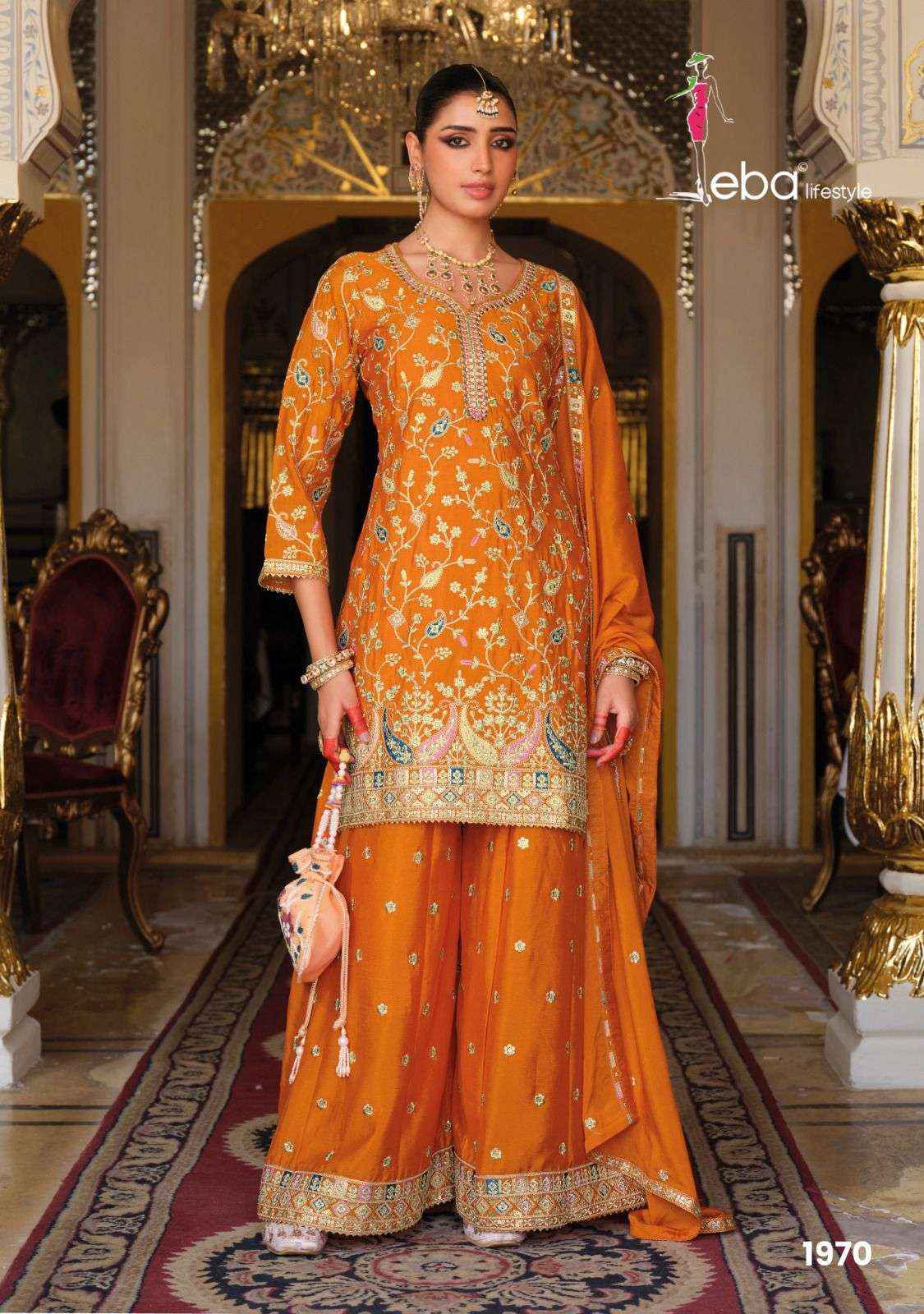 EBA LIFESTYLLE FALAK CHINON EMBROIDERY DESIGNER READY MADE PARTY WEAR SUIT  WHOLESALE RATE ( 3 PCS CATALOG )