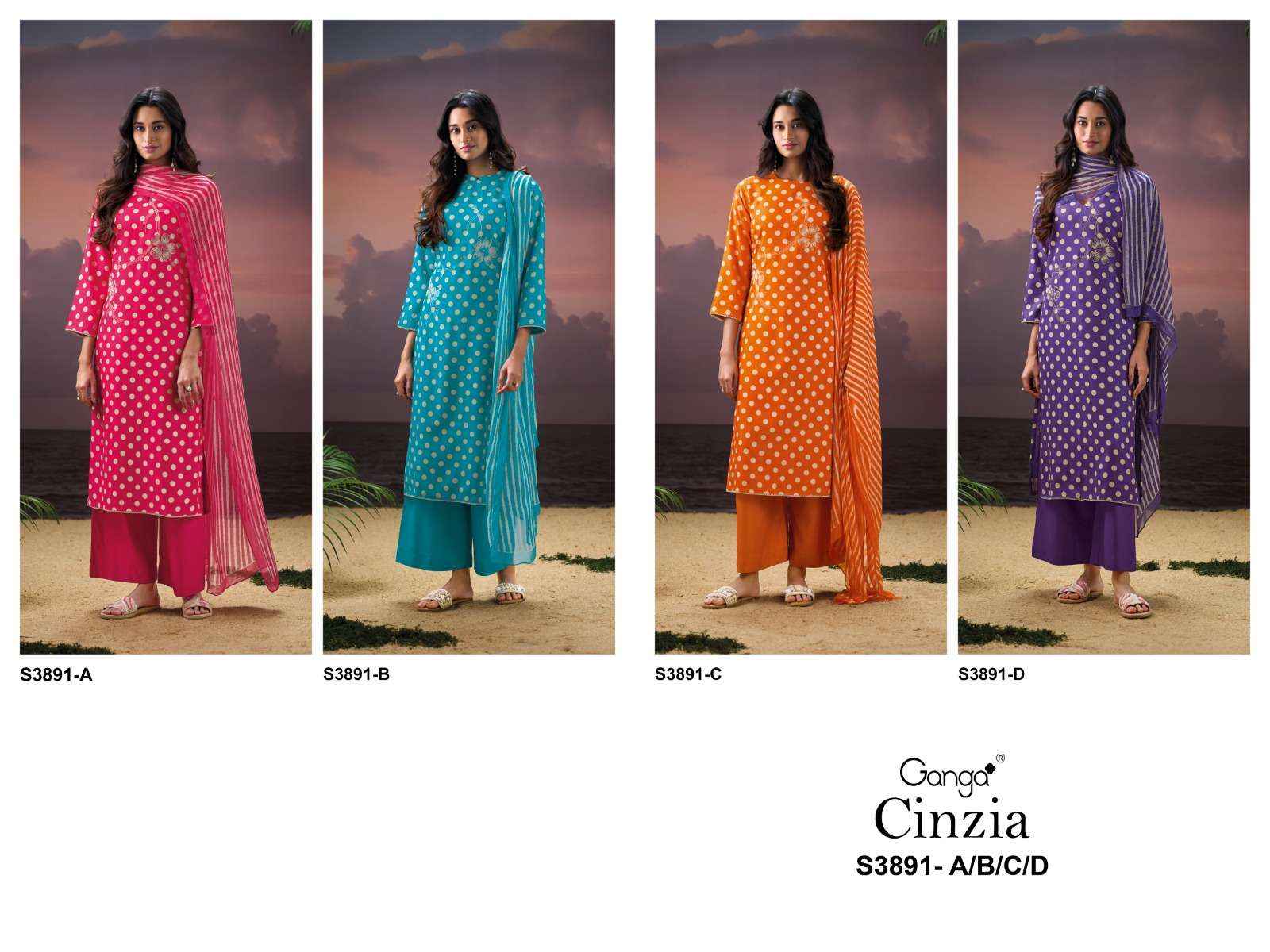 Ganga Fashion Cinzia 3891 Pure Wool Pashmina Winter Salwar Kameez Wholesale Rate ( 4 Pcs Catalog )