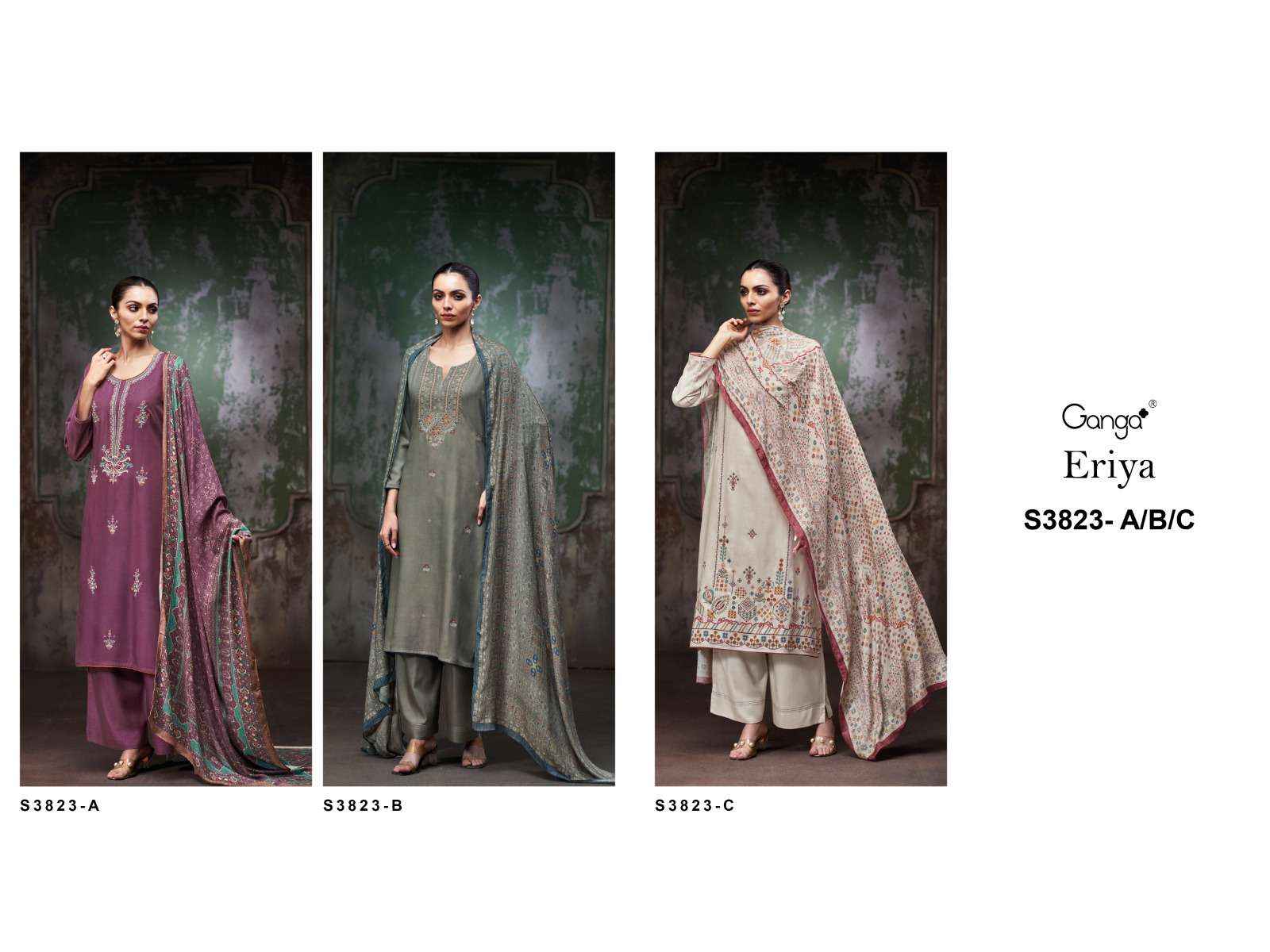 Ganga Fashion Eriya 3823 Premium Winter Wear Collection Suit Wholesale Rate ( 3 Pcs Catalog )