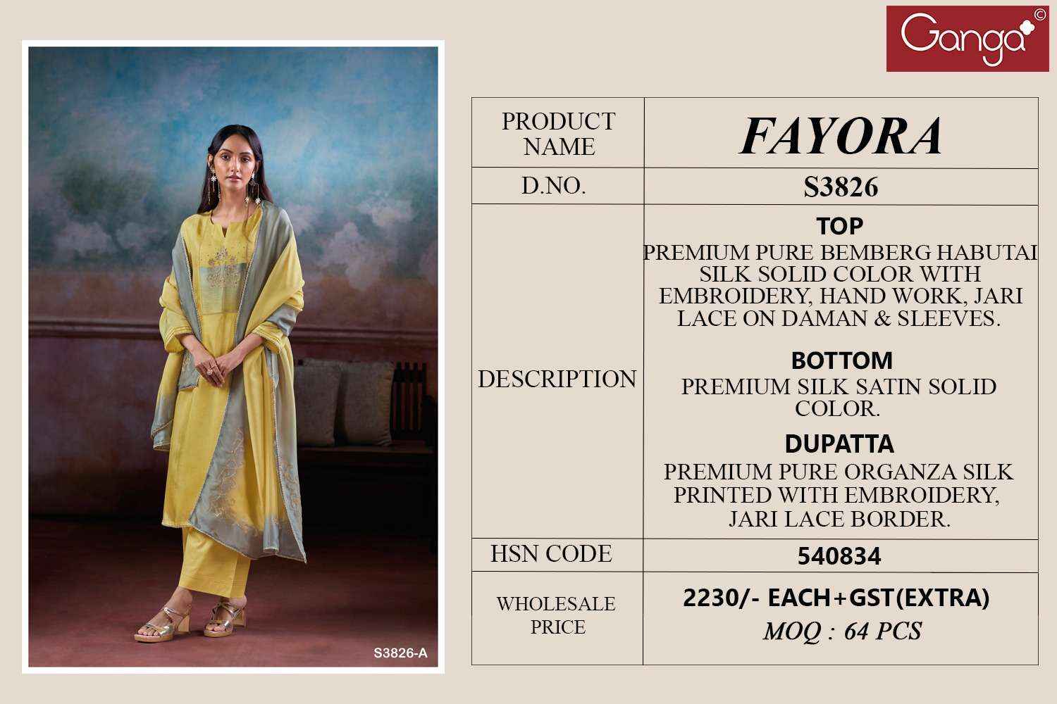 Ganga Fashion Fayora 3826 Exclusive Fancy Ladies Dress Material Latest Collection  ( 2 Pcs Catalog )