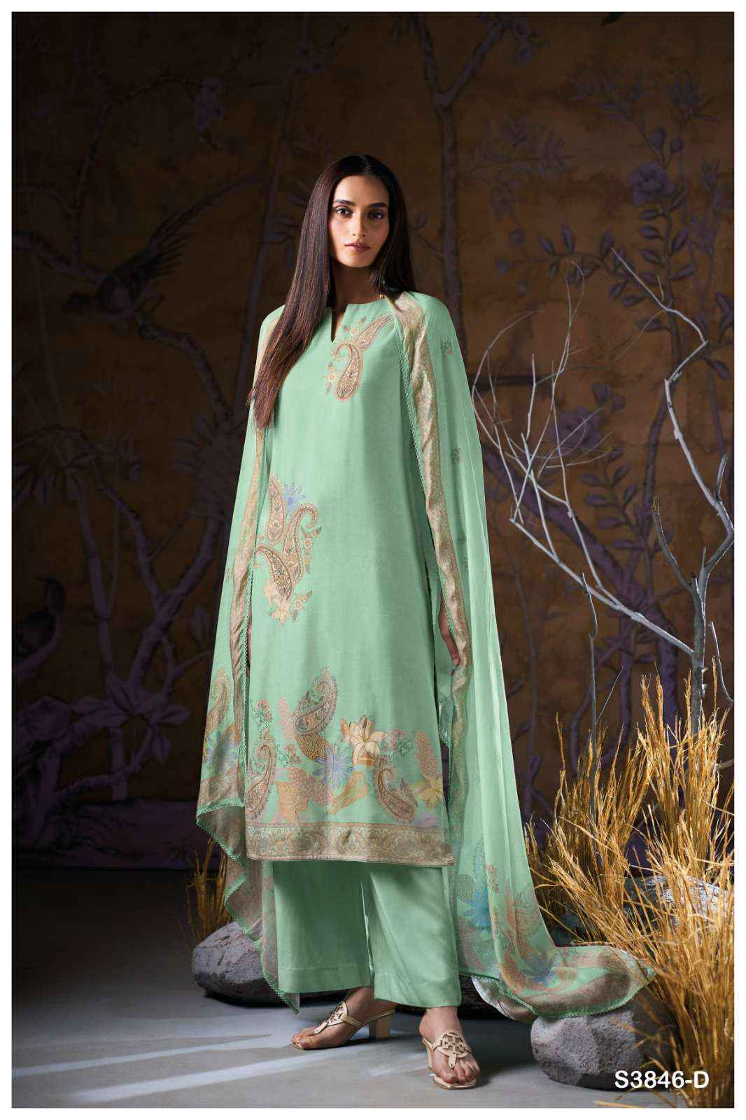 Ganga Fashion Ivriel 3846 Winter Wear Pure Wool Pashmina dress Wholesale rate ( 4 Pcs Catalog )