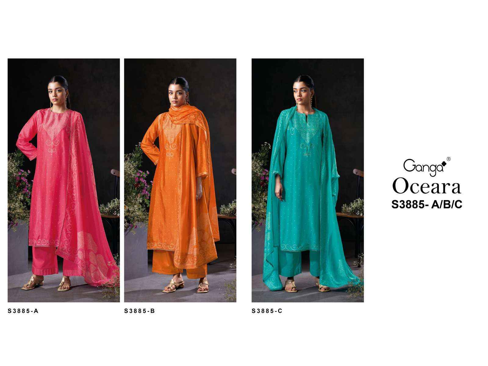 Ganga Fashion Oceara 3885 Exclusive Russian Silk Dress Wholesale Rate ( 3 Pcs Catalog )