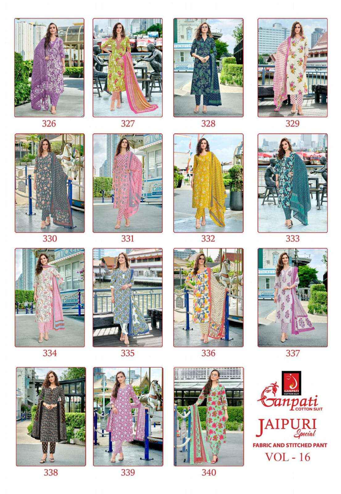 Ganpati Jaipuri Special Vol 16 Pure Cotton Dress Material surat Textile Market ( 15 Pcs Catalogue )