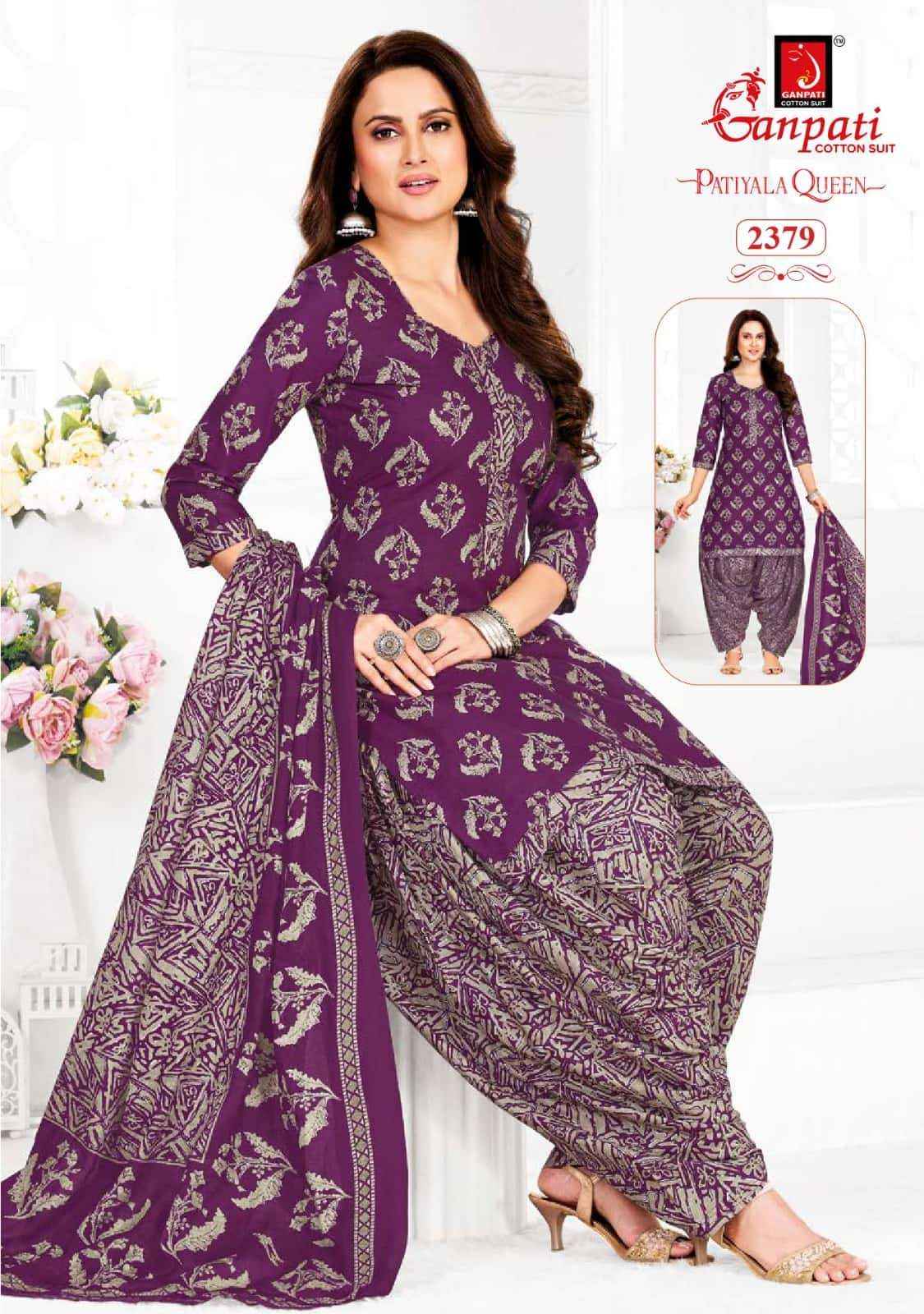 Ganpati Patiyala Queen Vol 12 Pure Cotton Unstitch Patiyala salwar suits (15 Pcs catalogue )