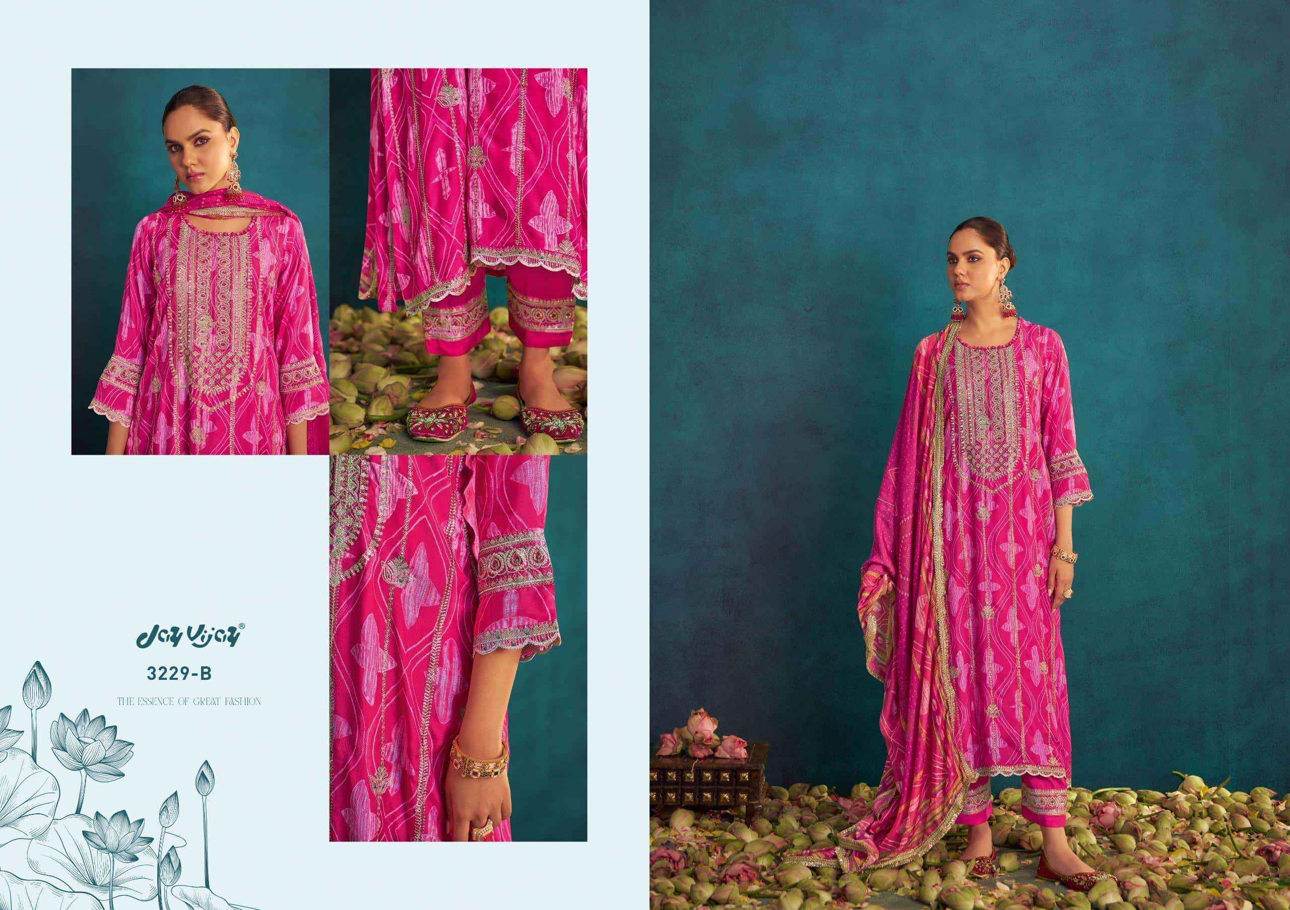 Jay Vijay Aqsa 3229 Exclusive Designs Pure Muslin Silk Dress Material Wholesale Rate ( 2 pcs Catalog )