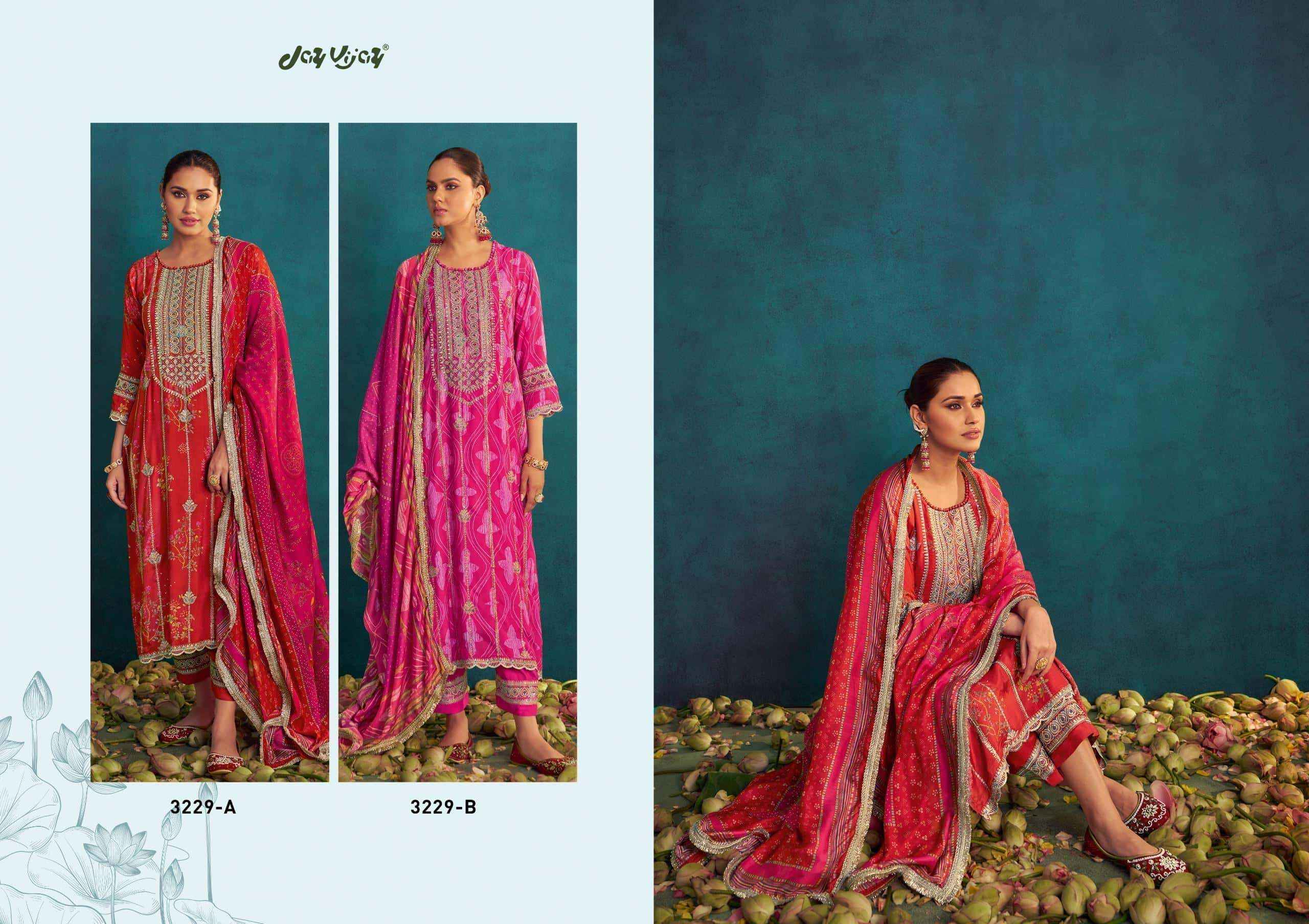 Jay Vijay Aqsa 3229 Exclusive Designs Pure Muslin Silk Dress Material Wholesale Rate ( 2 pcs Catalog )