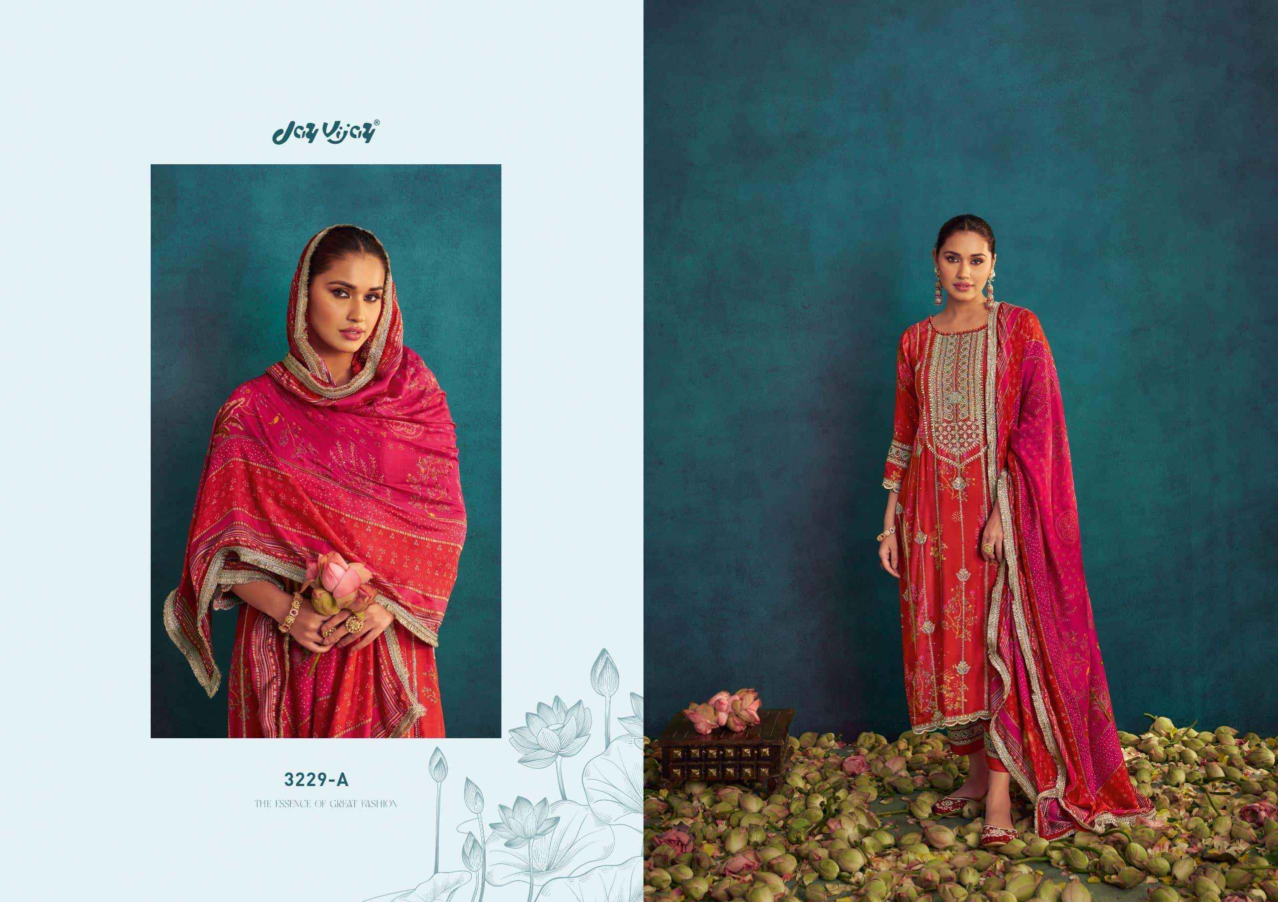 Jay Vijay Aqsa 3229 Exclusive Designs Pure Muslin Silk Dress Material Wholesale Rate ( 2 pcs Catalog )