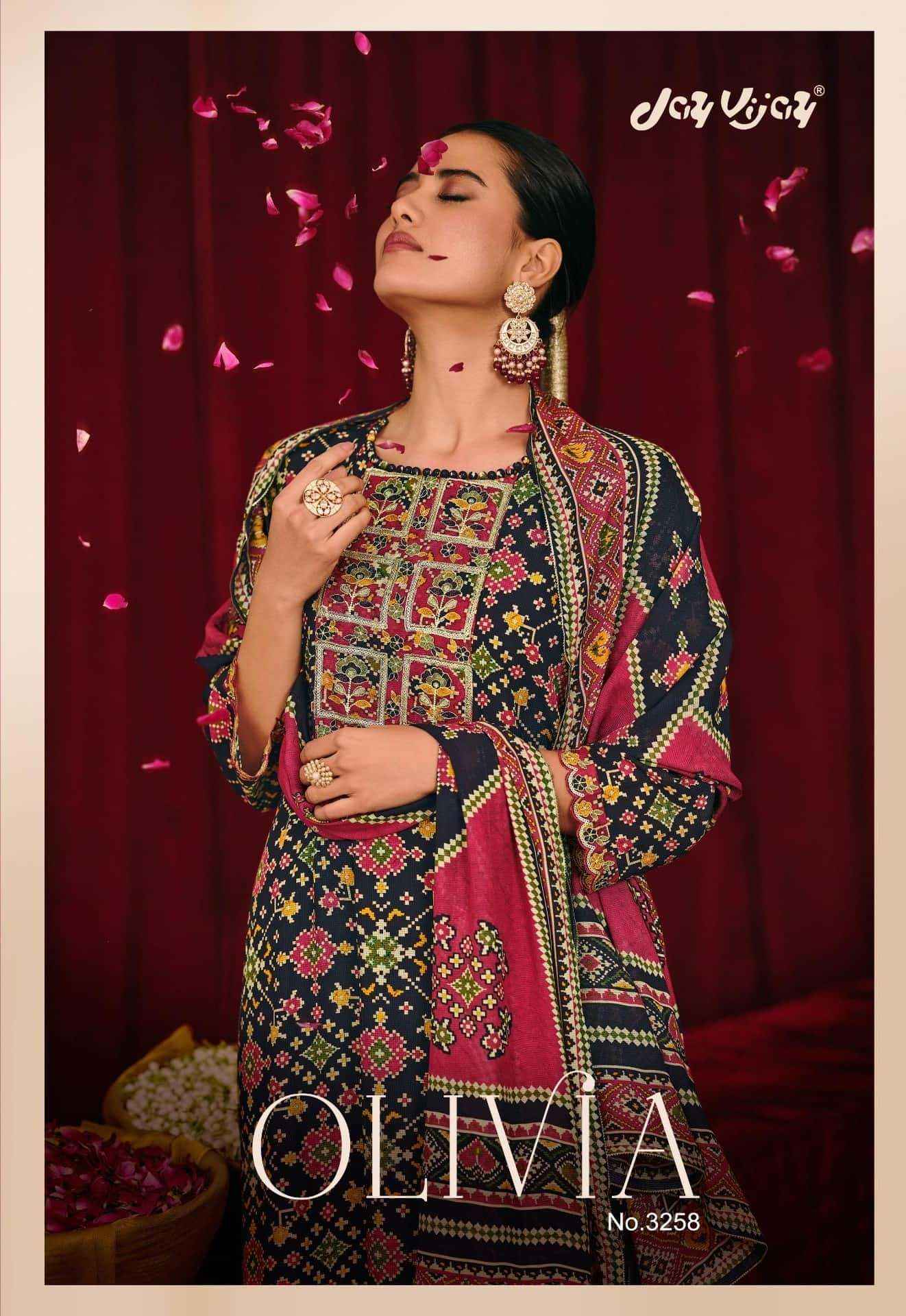 Jay Vijay Olivia 3258 Digital Printed Latest Muslin Suit Wholesale Rate ( 4 Pcs Catalog )