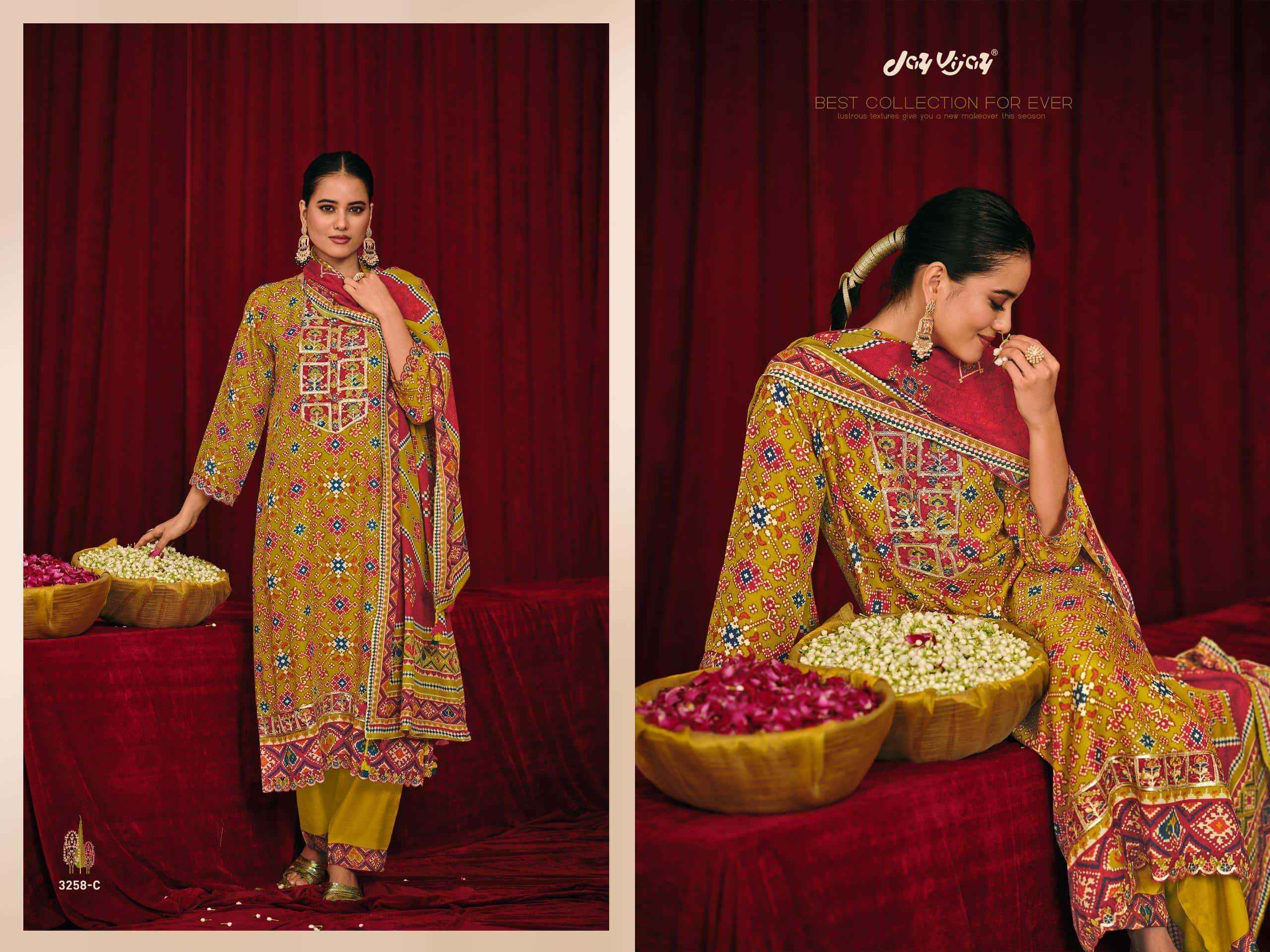 Jay Vijay Olivia 3258 Digital Printed Latest Muslin Suit Wholesale Rate ( 4 Pcs Catalog )