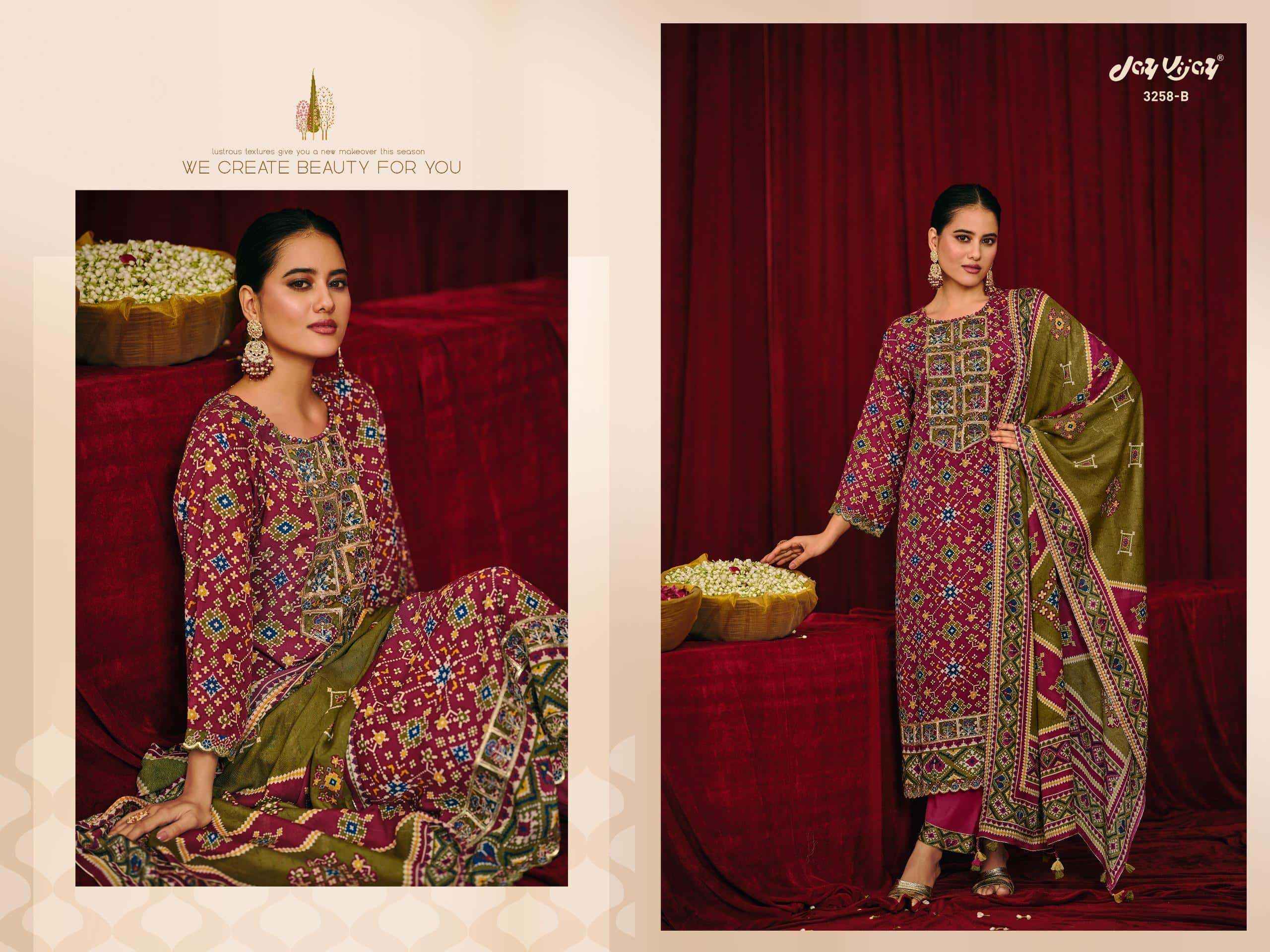 Jay Vijay Olivia 3258 Digital Printed Latest Muslin Suit Wholesale Rate ( 4 Pcs Catalog )