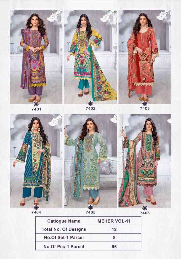 Kala Meher Vol-11 Karachi Pakistani Unstitched  Dress Material Wholesale Price ( 12 Pcs Catalogue )