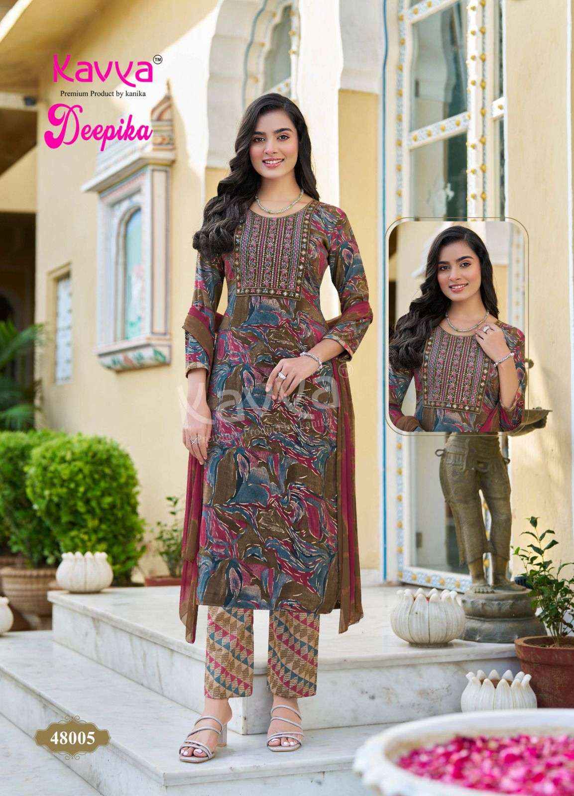 KAVYA DEEPIKA VOL 48 STRAIGHT CUT LADIES KURTI BOTTOM AND DUPATTA SET ( 10 PCS CATALOG )