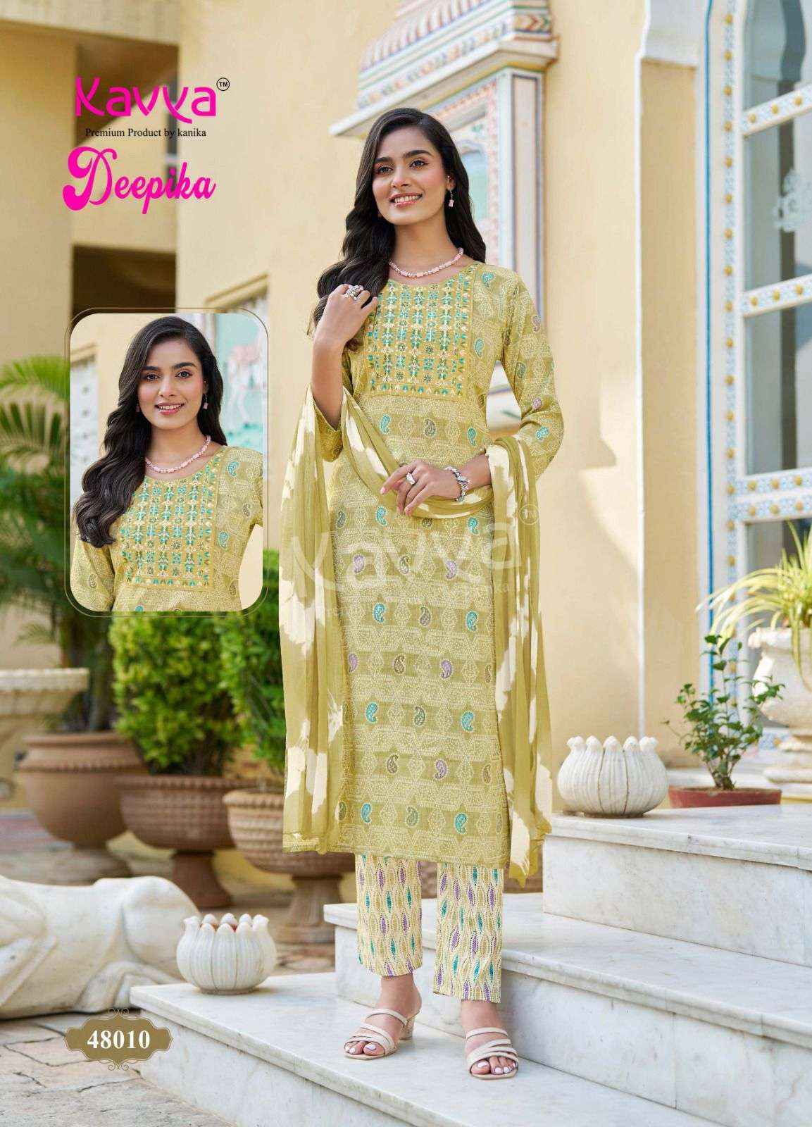 KAVYA DEEPIKA VOL 48 STRAIGHT CUT LADIES KURTI BOTTOM AND DUPATTA SET ( 10 PCS CATALOG )