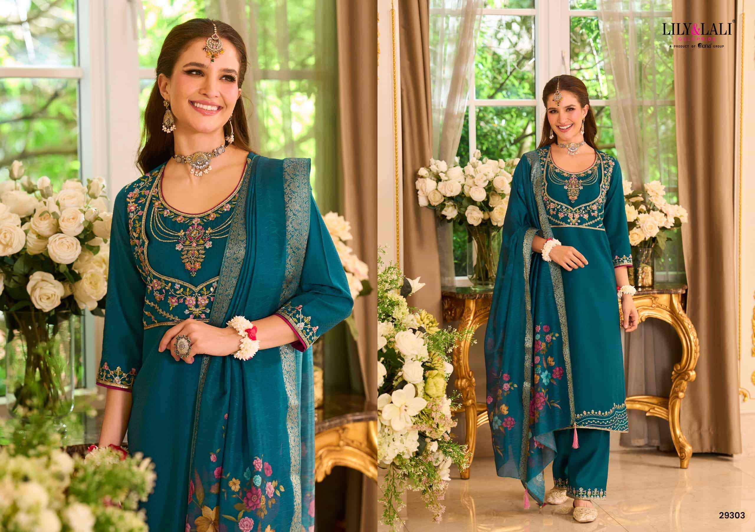 Lily And Lali Phulkari Designer Straight 3 Piece Dress Collection Wholesale Rate ( 4 Pcs Catalog )