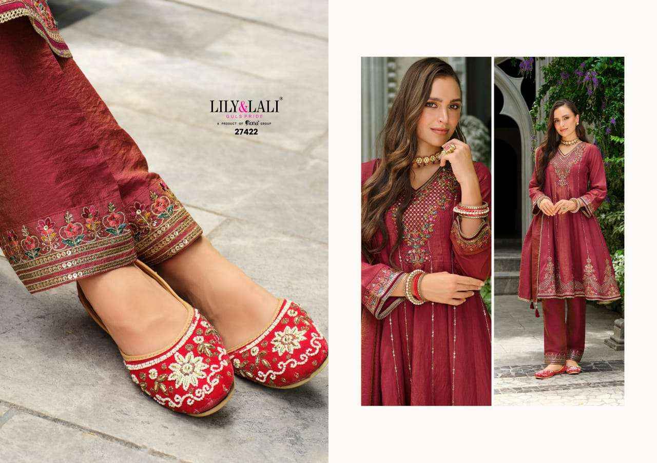 Lily And Lali Sajni Fancy Kali Pattern Readymade Designer Suit Wholesale Rate ( 4 Pcs Catalog )
