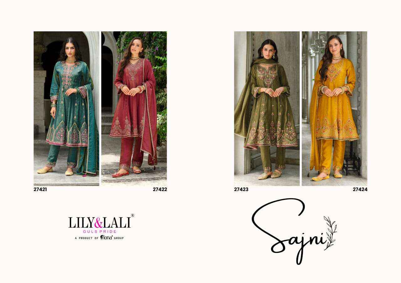 Lily And Lali Sajni Fancy Kali Pattern Readymade Designer Suit Wholesale Rate ( 4 Pcs Catalog )