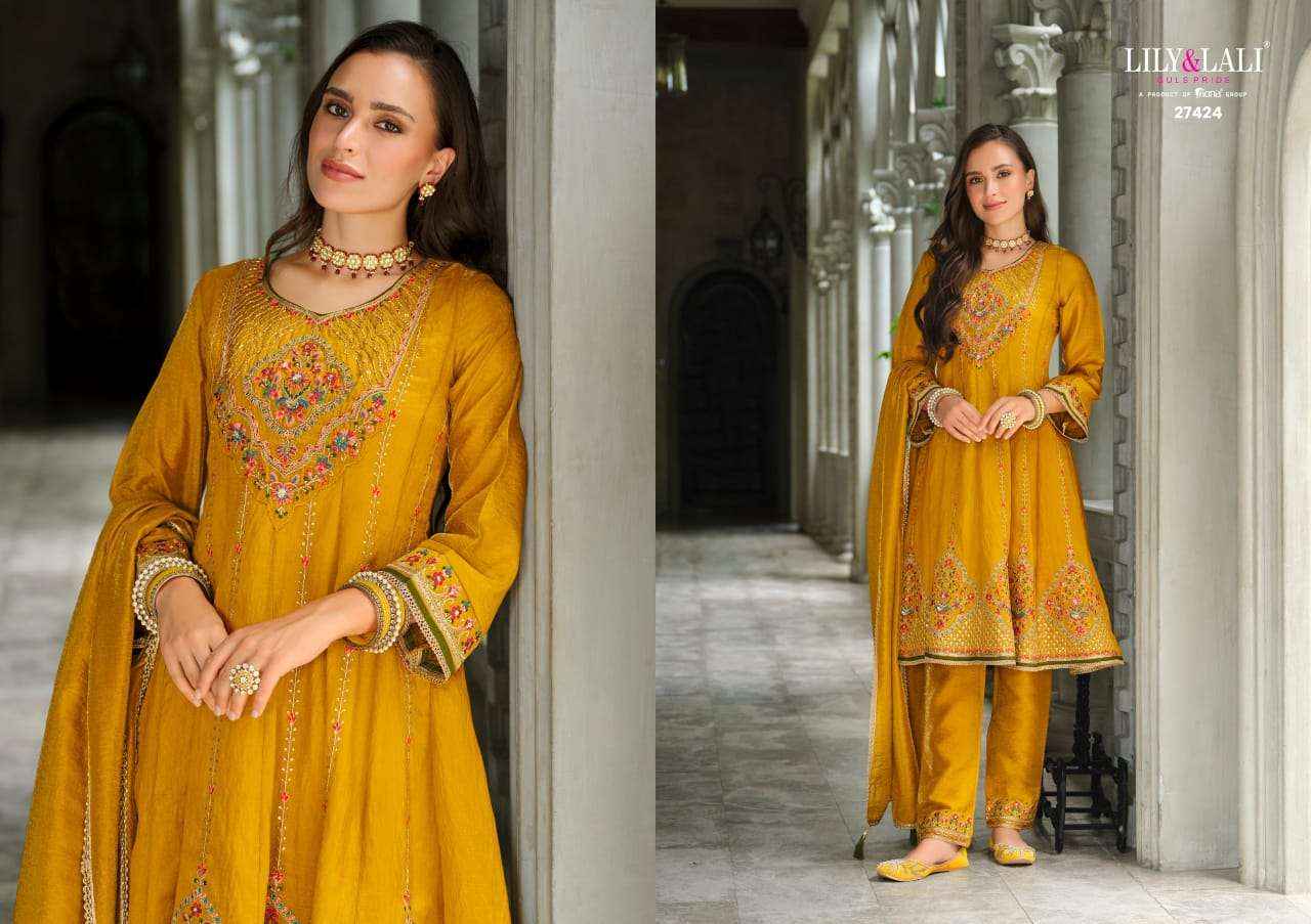 Lily And Lali Sajni Fancy Kali Pattern Readymade Designer Suit Wholesale Rate ( 4 Pcs Catalog )