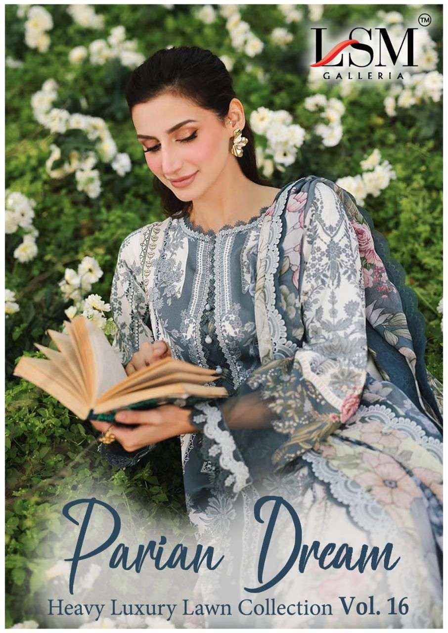 Lsm Galleria Parian Dream Vol 16 Printed Pure Heavy Lawn Suit Wholesale Rate ( 6 Pcs Catalog )