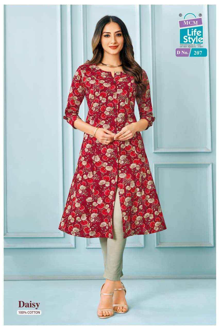 MCM LIFESTYLE DAISY VOL 2 FANCY A LINE CUT PATTERN LADIES KURTI WHOLESALE RATE ( 10 PCS CATALOG )