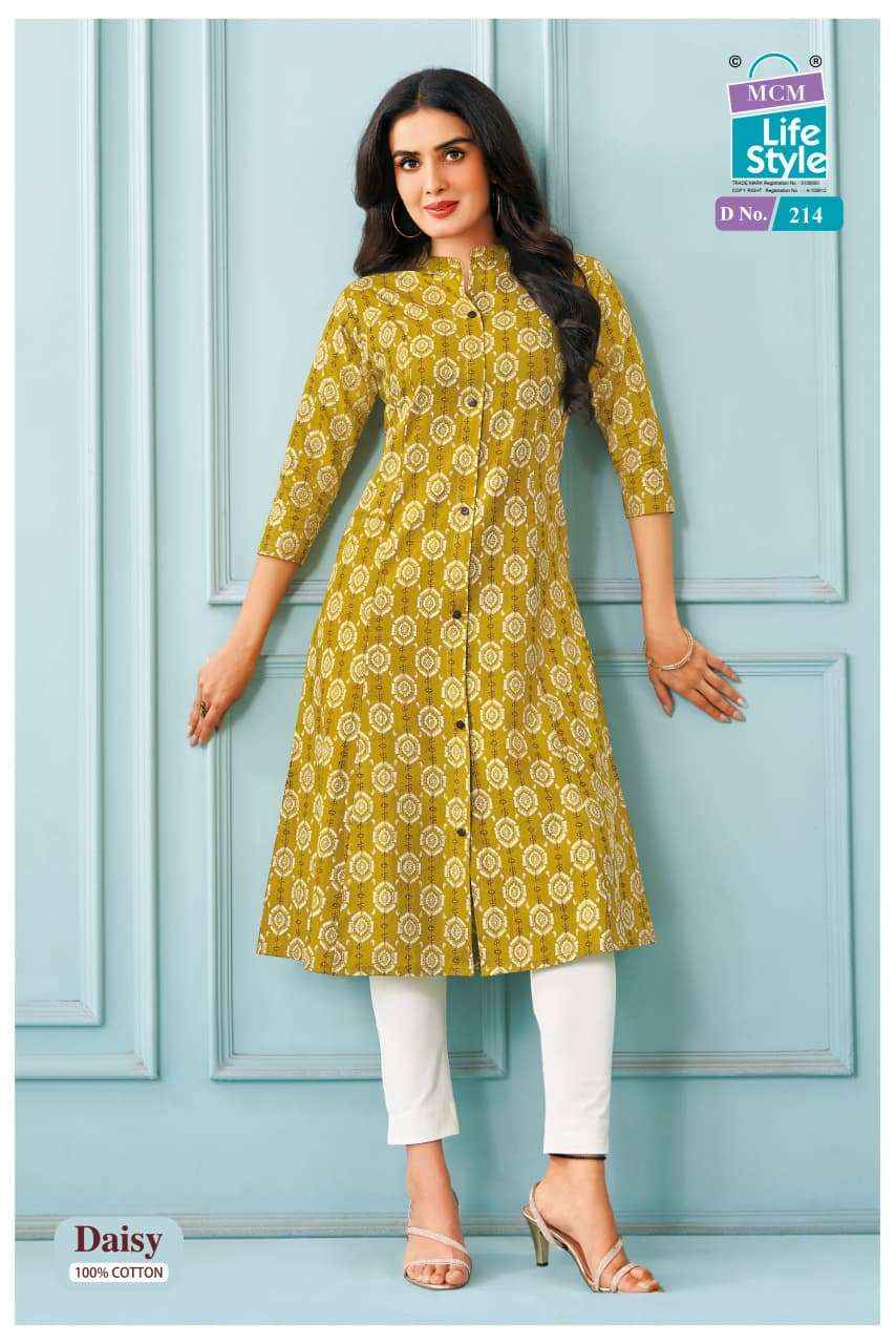 MCM LIFESTYLE DAISY VOL 2 FANCY A LINE CUT PATTERN LADIES KURTI WHOLESALE RATE ( 10 PCS CATALOG )