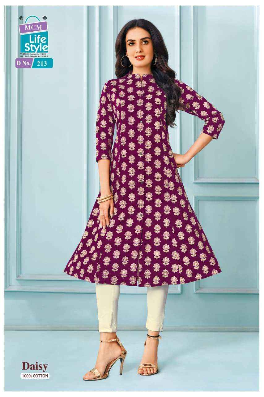 MCM LIFESTYLE DAISY VOL 2 FANCY A LINE CUT PATTERN LADIES KURTI WHOLESALE RATE ( 10 PCS CATALOG )