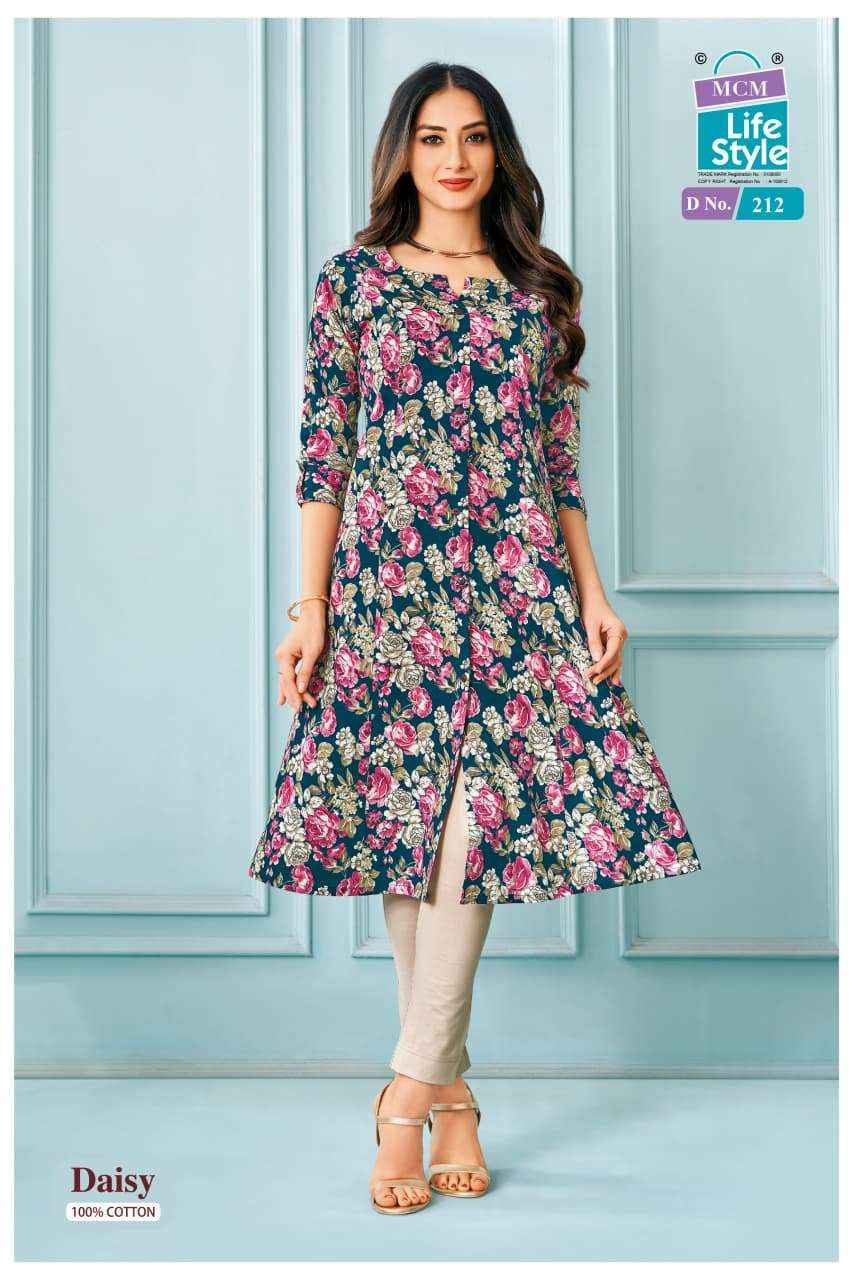 MCM LIFESTYLE DAISY VOL 2 FANCY A LINE CUT PATTERN LADIES KURTI WHOLESALE RATE ( 10 PCS CATALOG )