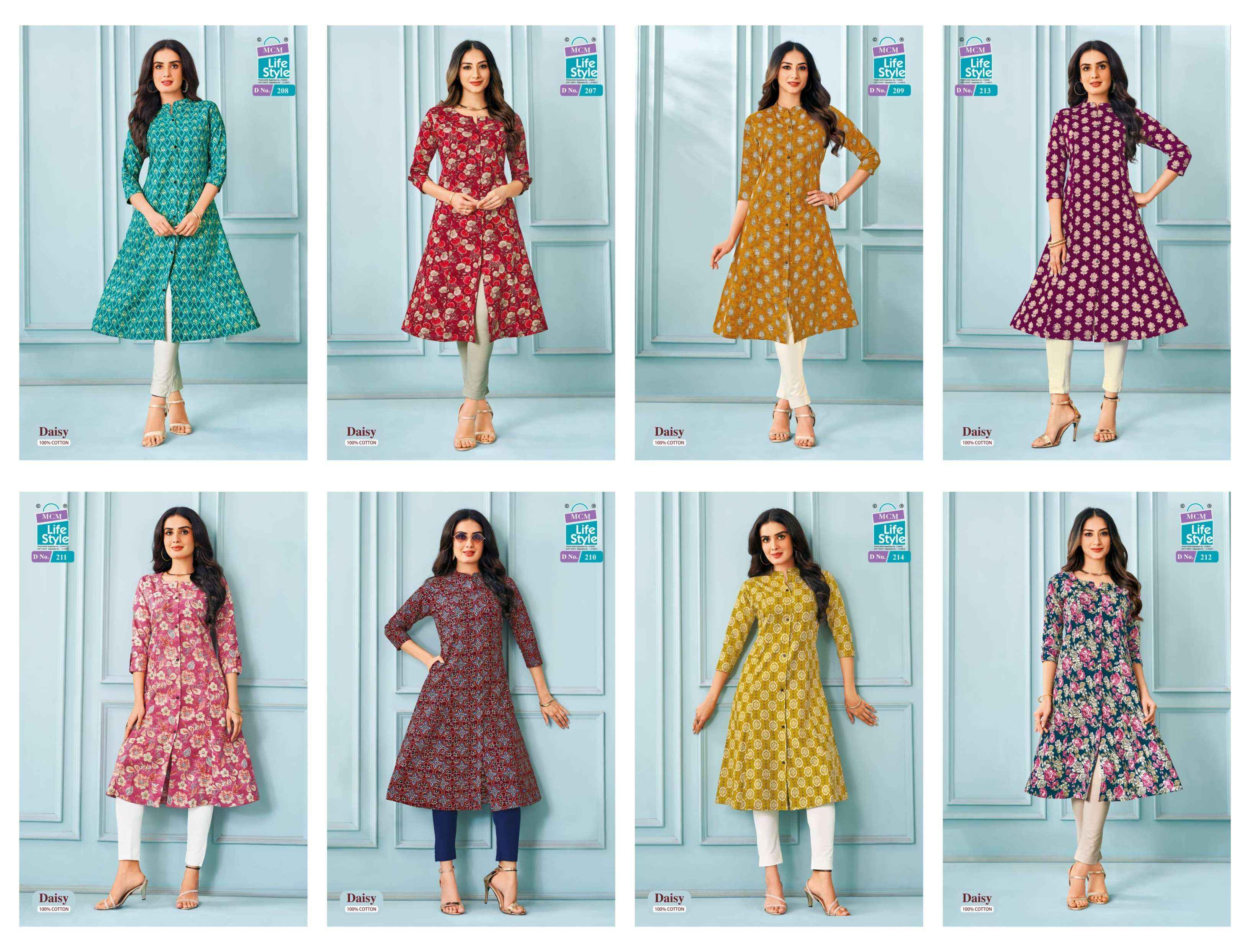 MCM LIFESTYLE DAISY VOL 2 FANCY A LINE CUT PATTERN LADIES KURTI WHOLESALE RATE ( 10 PCS CATALOG )