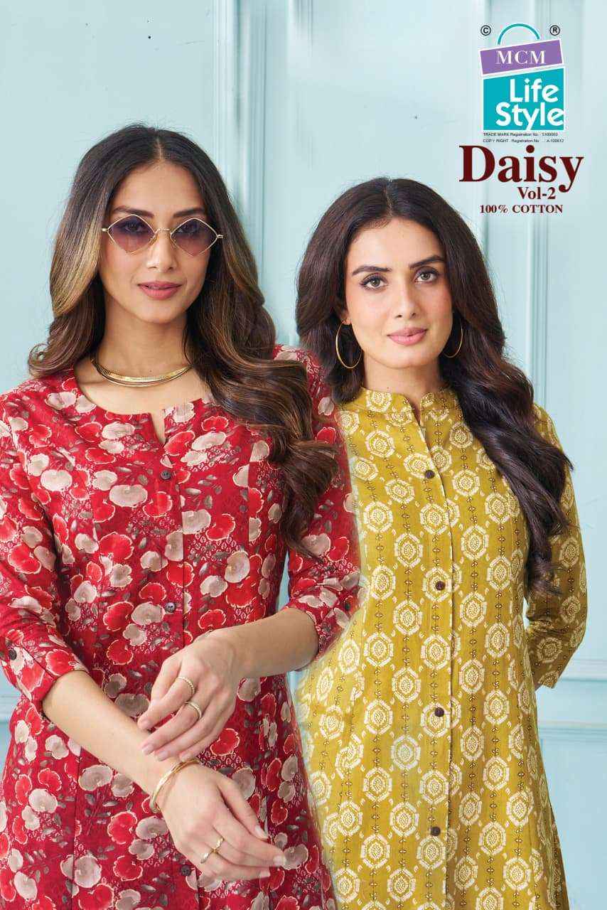 MCM LIFESTYLE DAISY VOL 2 FANCY A LINE CUT PATTERN LADIES KURTI WHOLESALE RATE ( 10 PCS CATALOG )