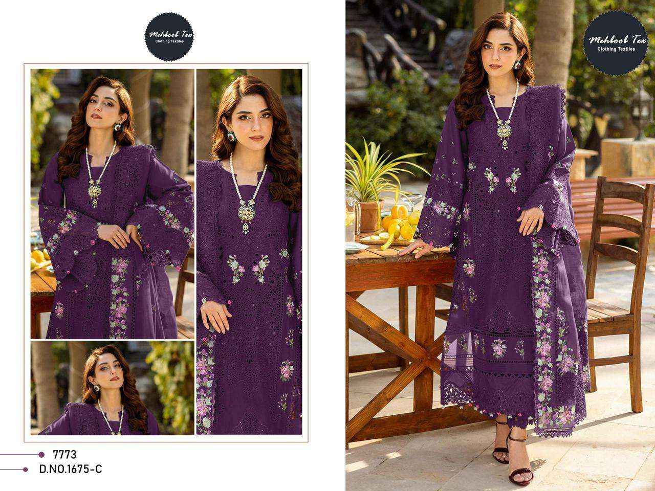 MEHBOOB TEX DESIGN NO - 1675 PURE COTTON PRINT HEAVY SELF EMBROIDERED PAKISTANI SALWAR KAMEEZ WHOLESALE PRICE ( 3 PCS CATALOG )