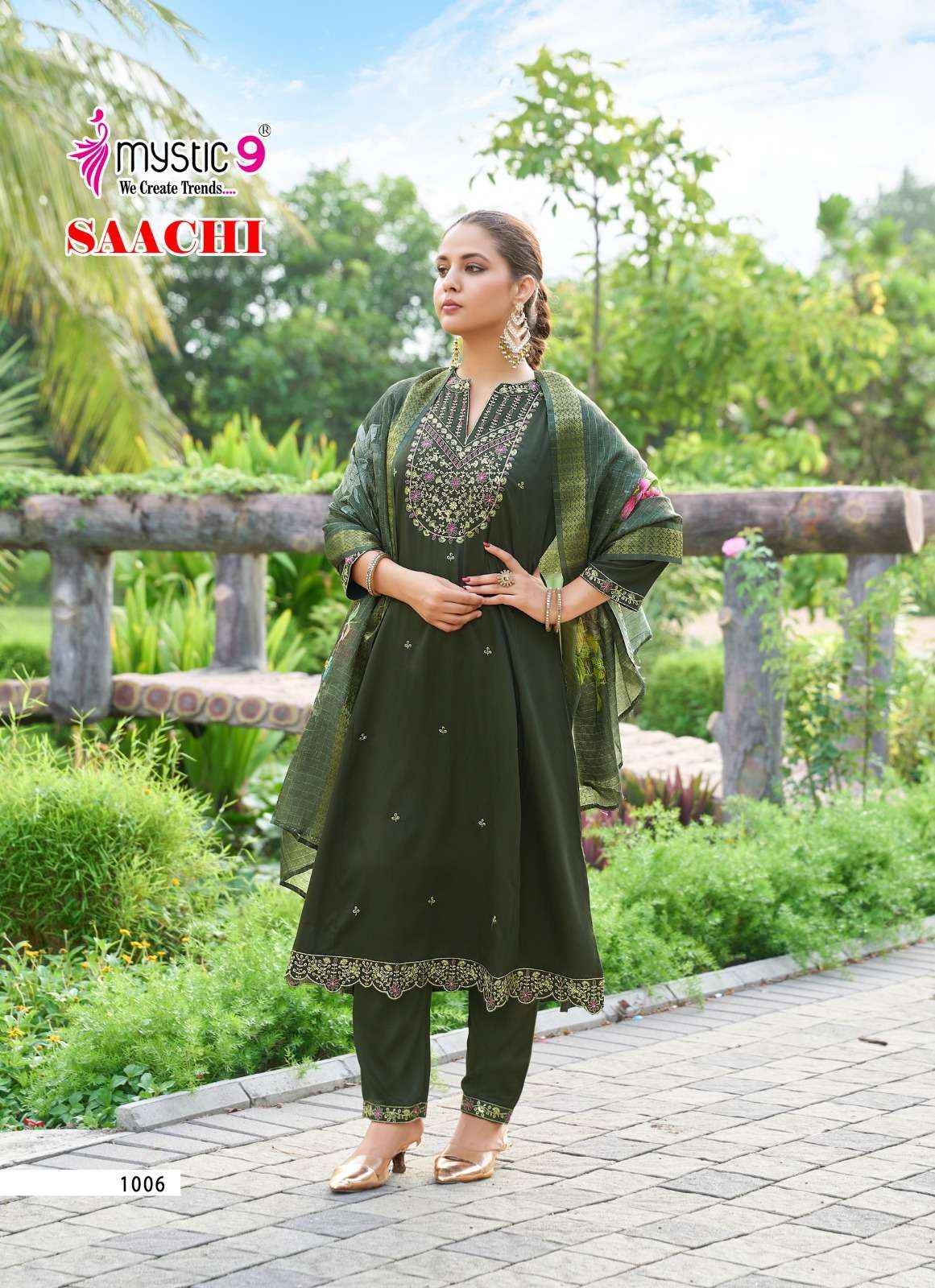 MYSTIC 9 SAACHI VOL 1 SILK DESIGNER PRINCESS CUT STYLE LADIES 3PCS SET ( 8 Pcs Catalog )