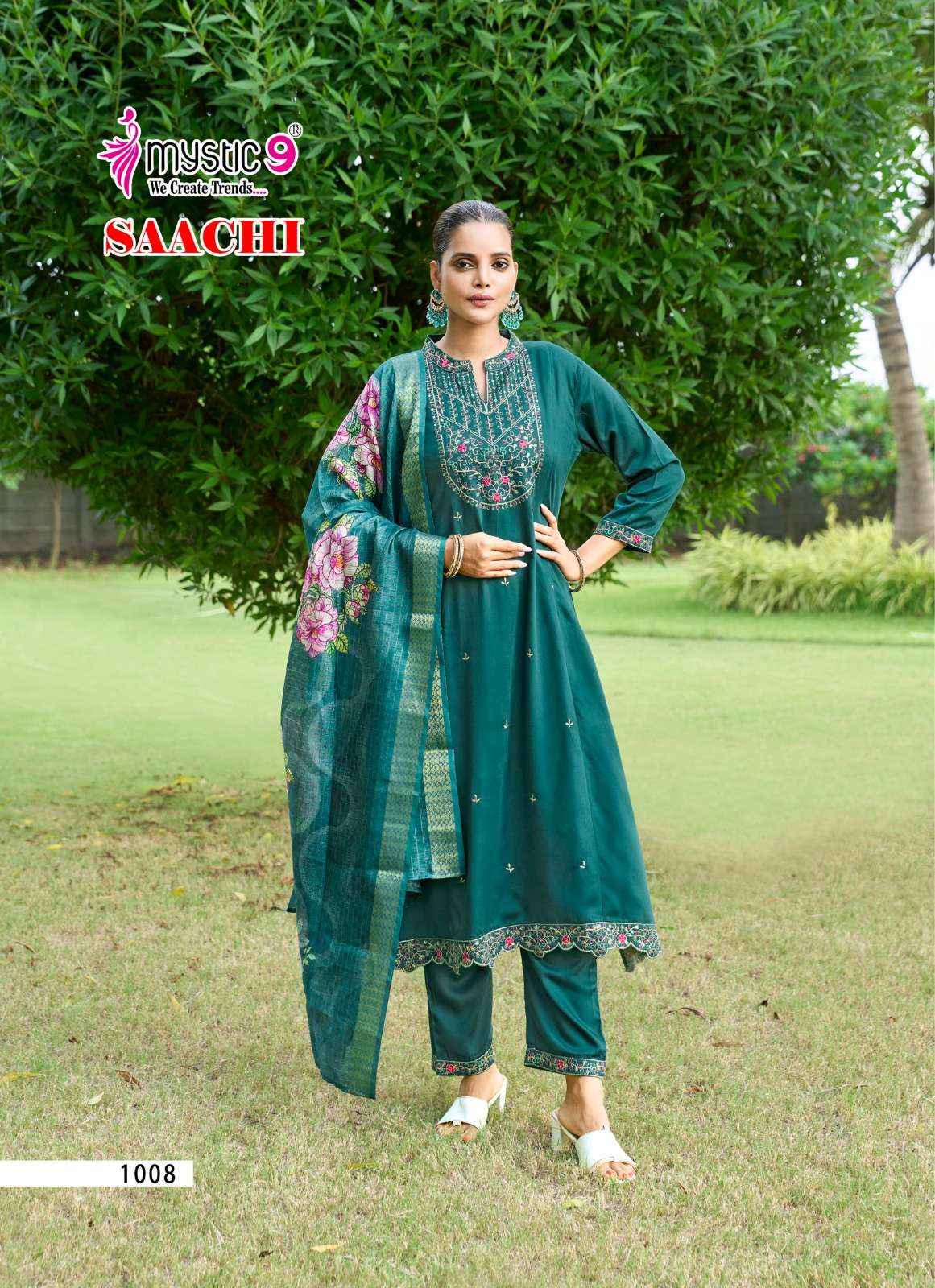 MYSTIC 9 SAACHI VOL 1 SILK DESIGNER PRINCESS CUT STYLE LADIES 3PCS SET ( 8 Pcs Catalog )