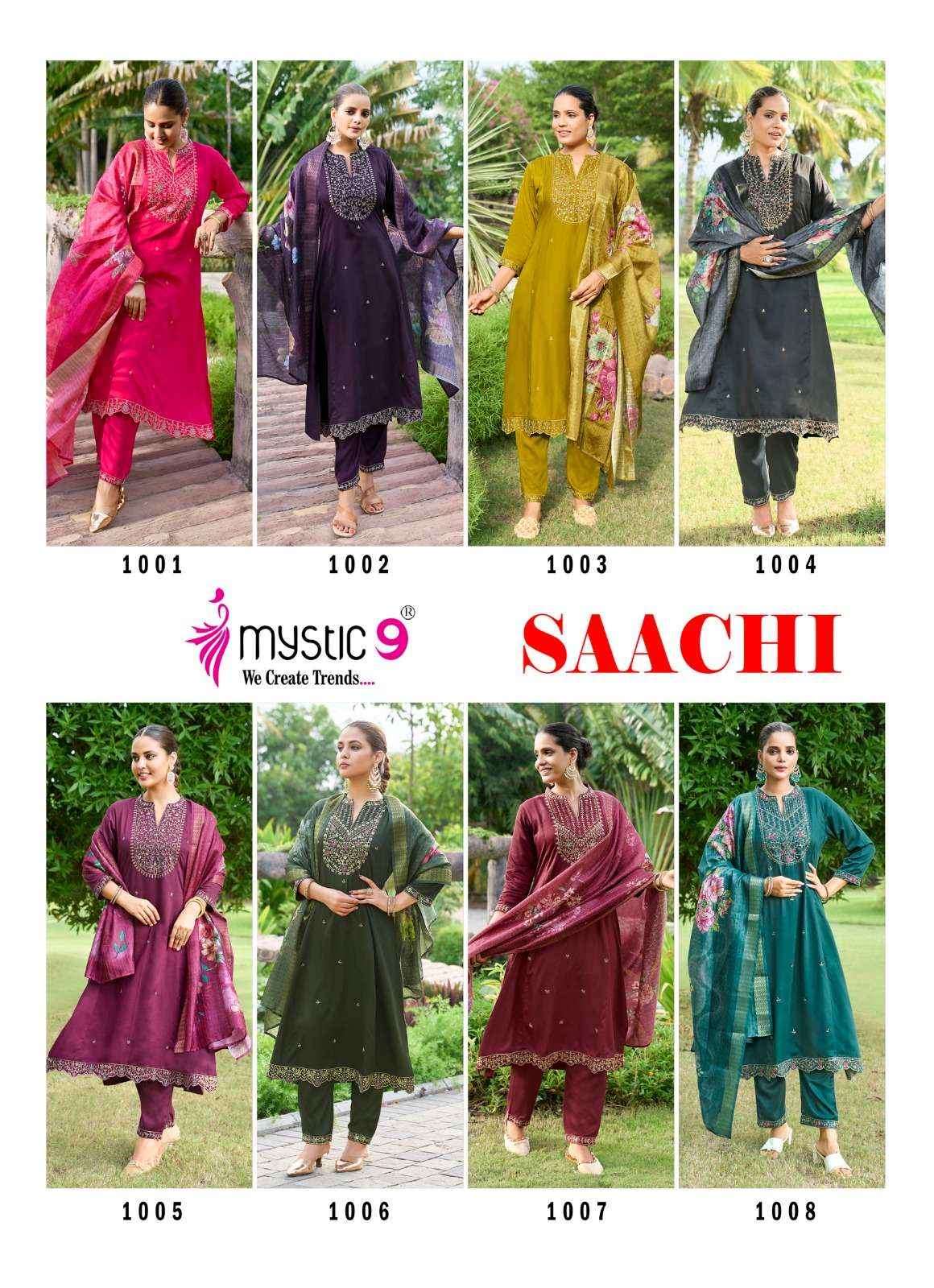 MYSTIC 9 SAACHI VOL 1 SILK DESIGNER PRINCESS CUT STYLE LADIES 3PCS SET ( 8 Pcs Catalog )