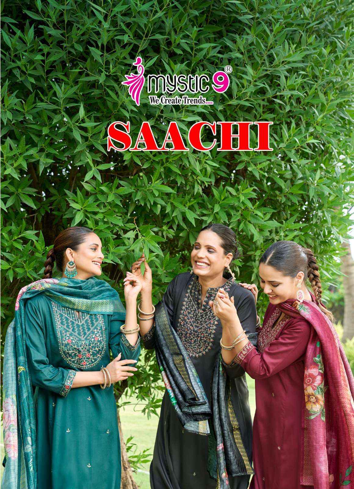 MYSTIC 9 SAACHI VOL 1 SILK DESIGNER PRINCESS CUT STYLE LADIES 3PCS SET ( 8 Pcs Catalog )