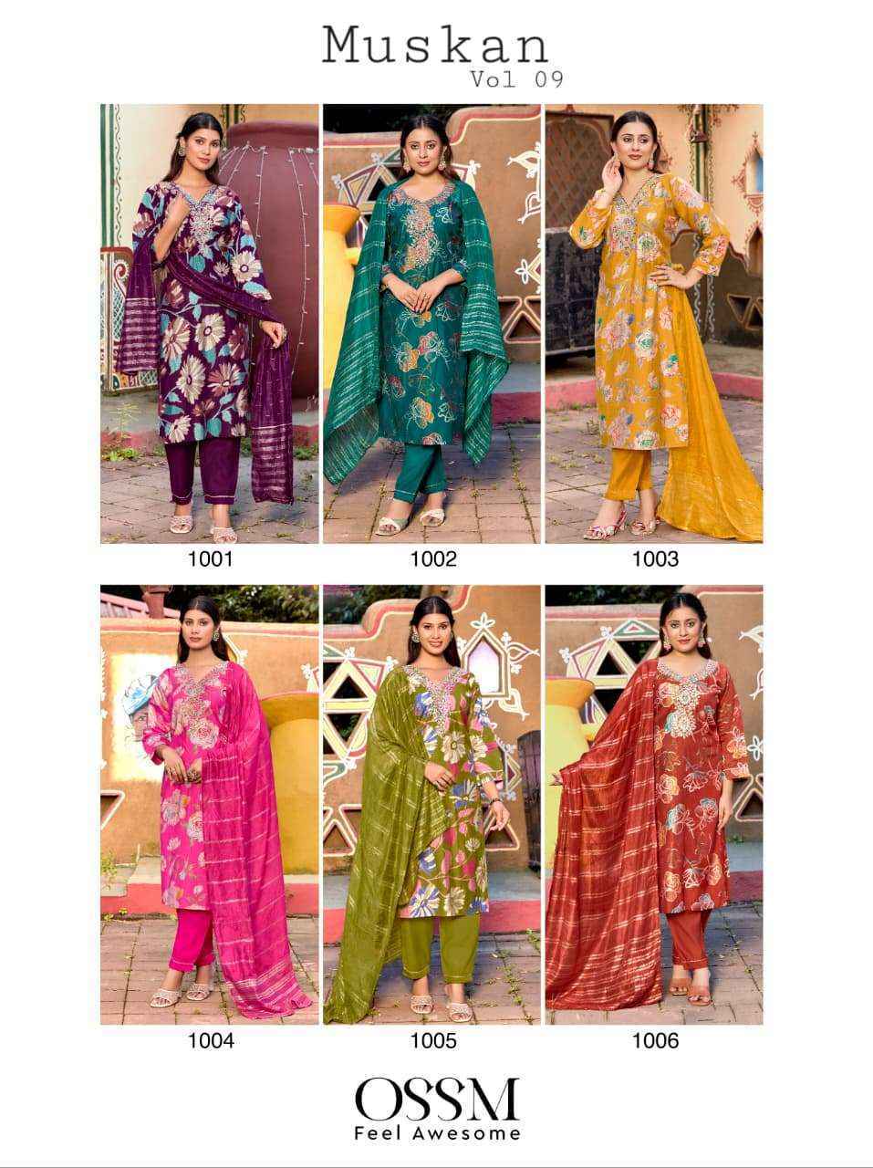 Ossm Muskan Vol 9 Vetican Readymade suit Combo Set Wholesale Rate ( 6 Pcs Catalog )