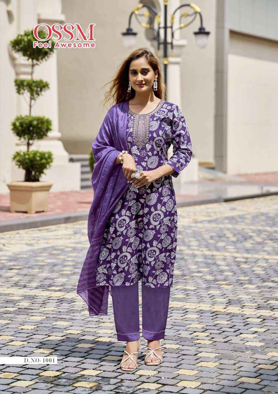 OSSM SANVARI FANCY FOIL PRINT LADIES KURTI BOTTOM AND DUPATTA SET ( 6 PCS CATALOG )