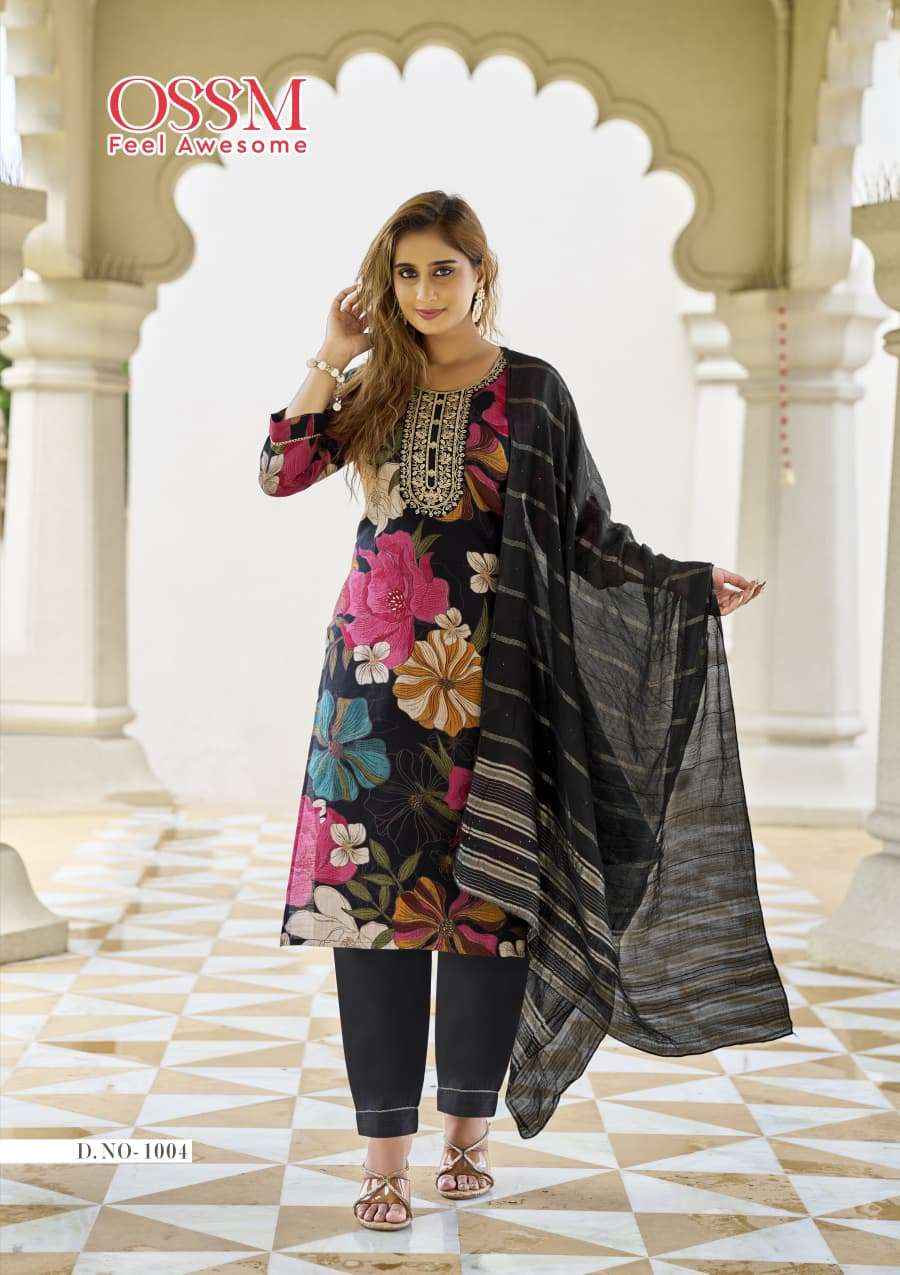 OSSM SANVARI FANCY FOIL PRINT LADIES KURTI BOTTOM AND DUPATTA SET ( 6 PCS CATALOG )