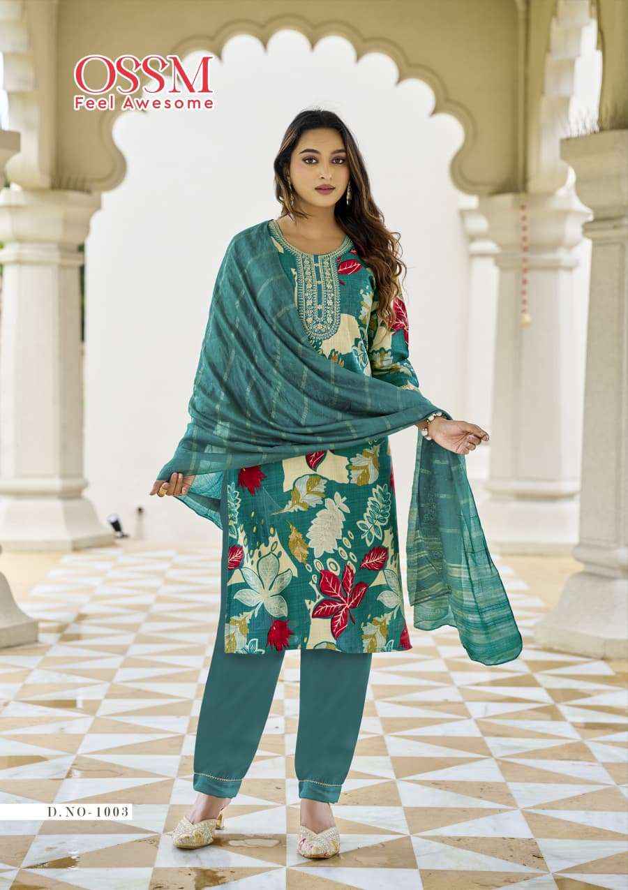 OSSM SANVARI FANCY FOIL PRINT LADIES KURTI BOTTOM AND DUPATTA SET ( 6 PCS CATALOG )