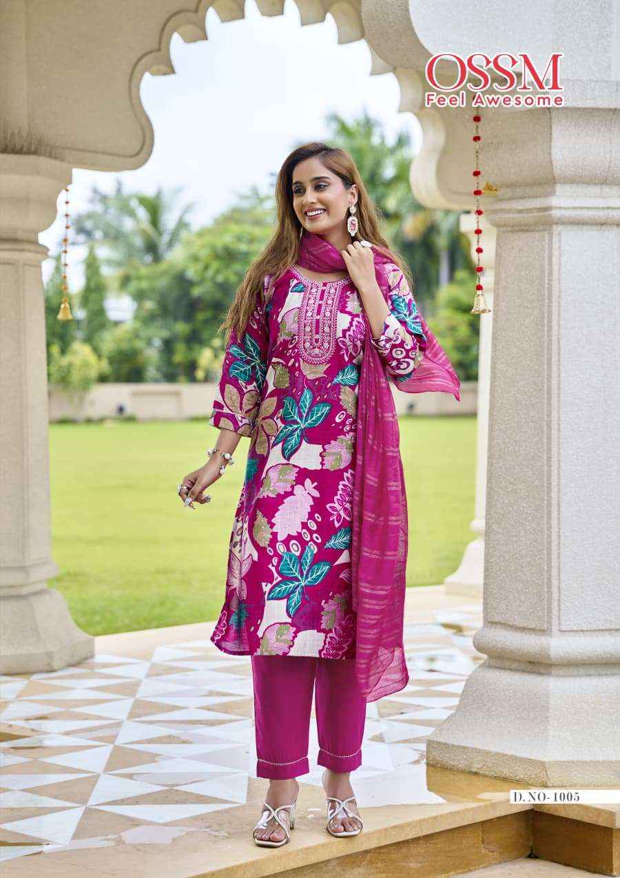 OSSM SANVARI FANCY FOIL PRINT LADIES KURTI BOTTOM AND DUPATTA SET ( 6 PCS CATALOG )