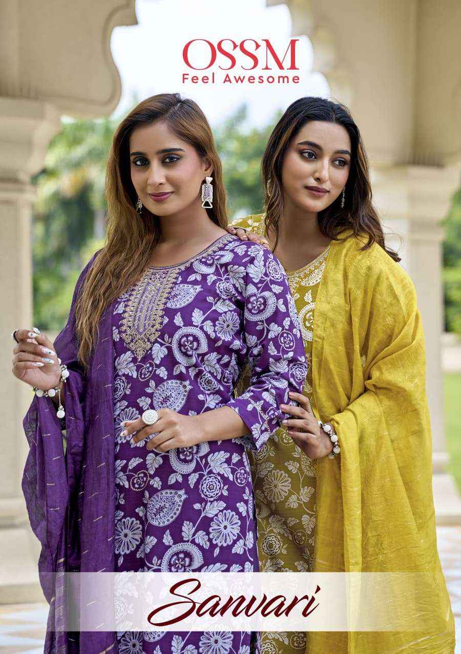 OSSM SANVARI FANCY FOIL PRINT LADIES KURTI BOTTOM AND DUPATTA SET ( 6 PCS CATALOG )