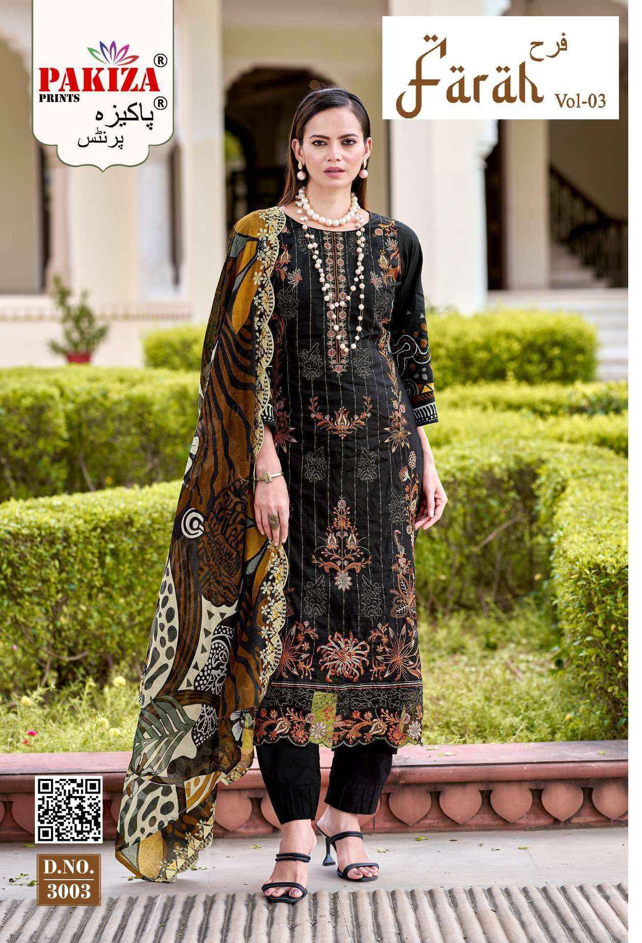 Pakiza Prints Farah Vol 3 Lawn Cotton Dress Material Wholesale Surat ( 8 pcs Catalogue )