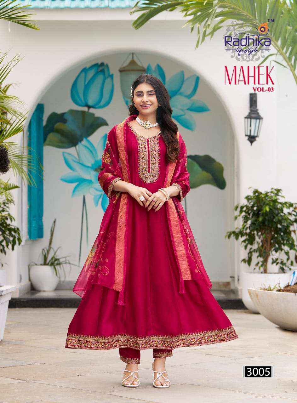 Radhika Lifestyle Mahek Vol 3 Anarkali Style 3 Piece Suit Wholesale Rate ( 6 Pcs Catalog )