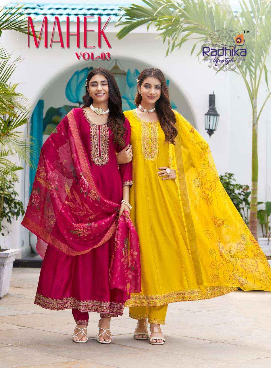 Radhika Lifestyle Mahek Vol 3 Anarkali Style 3 Piece Suit Wholesale Rate ( 6 Pcs Catalog )