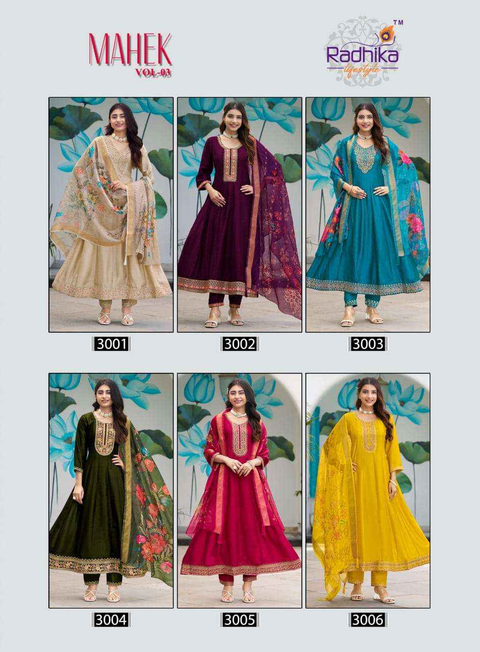 Radhika Lifestyle Mahek Vol 3 Anarkali Style 3 Piece Suit Wholesale Rate ( 6 Pcs Catalog )